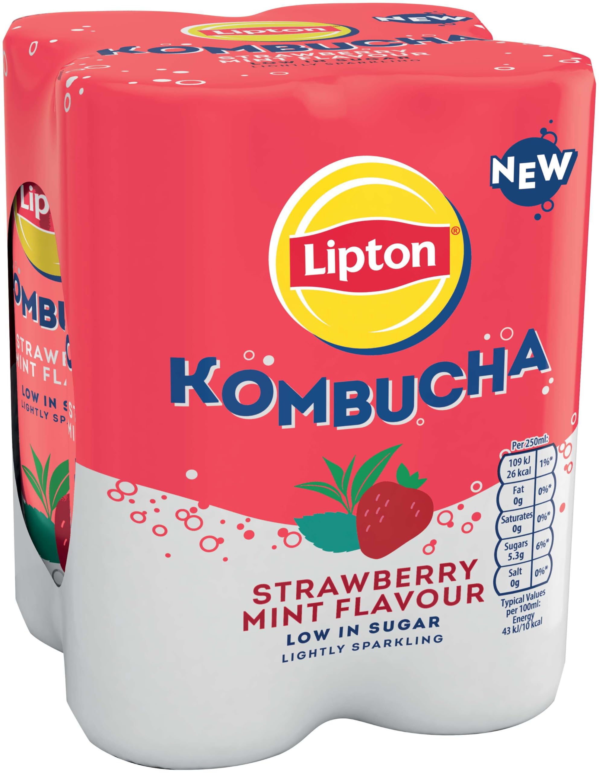Lipton Kombucha Strawberry & Mint Flavored Tea Drink, 250ml (Pack of 4) 3