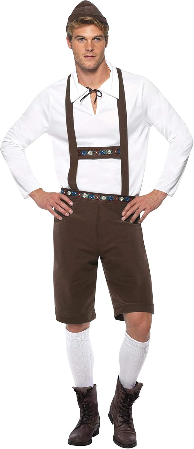 Smiffys Bavarian Man Costume with Lederhosen Shorts, Braces, Top and Hat - Adult Fancy Dress (Model SM30286L, Size L) 4