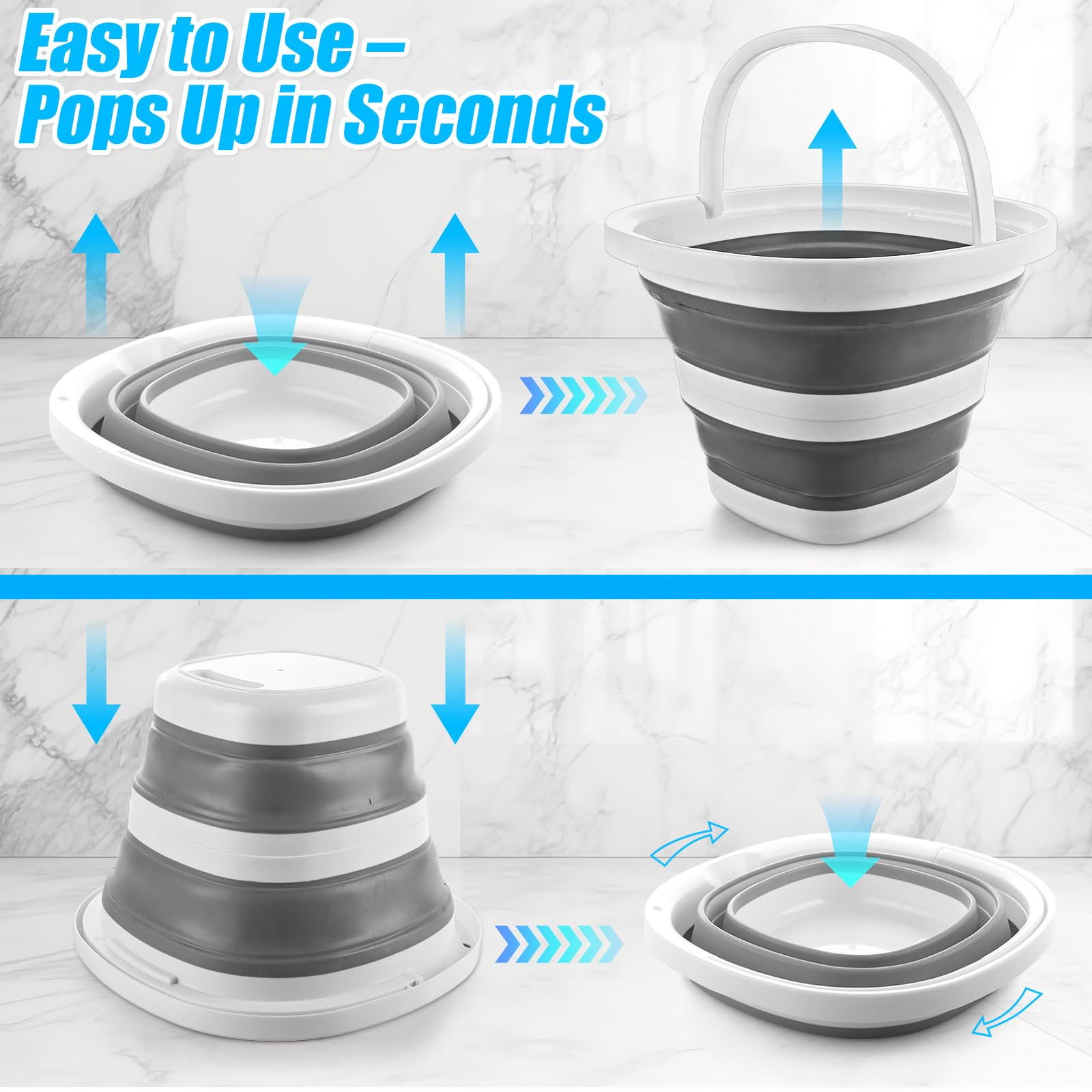Lychico Collapsible Bucket 2-Pack - 10L & 5L Silicone Folding Water Buckets | Grey 6