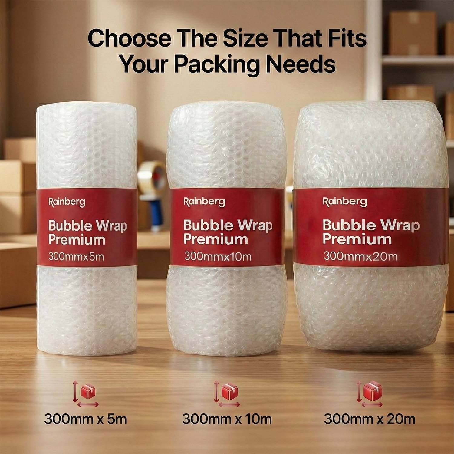 Rainberg Bubble Wrap Roll - 300mm x 10m | Strong Polythene Cushioning | Recyclable 2