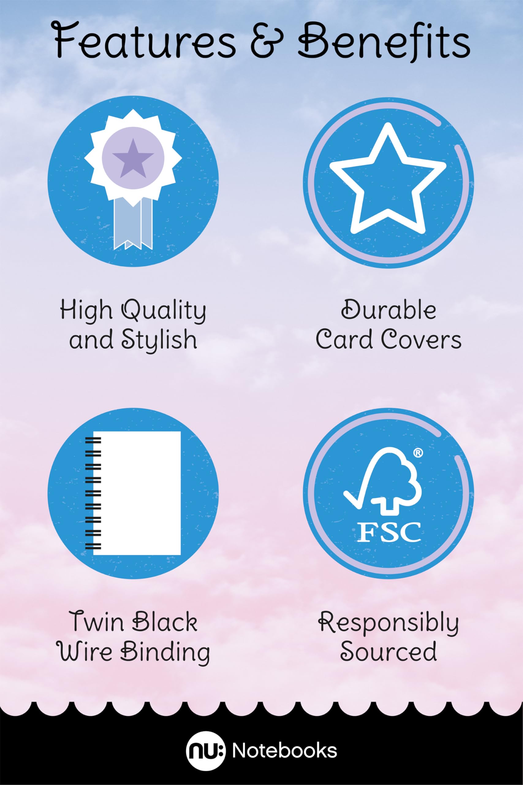 nu: Craze Cloud A5 Wirebound Notebook - Blue, Ruled, 80gsm FSC Paper, 3 Pack 7