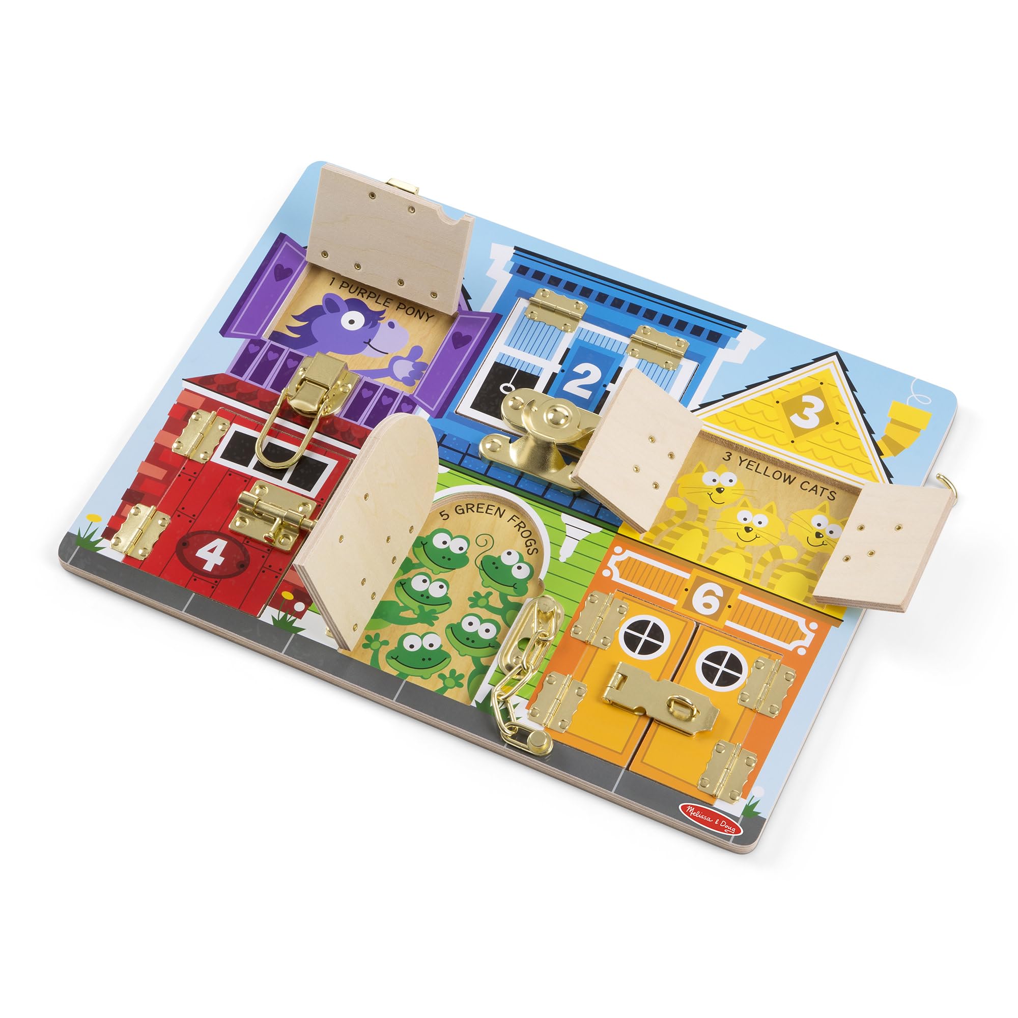 Melissa & Doug Wooden Latches Board Activity Toy for Ages 3+ | Solid Wood Construction 1