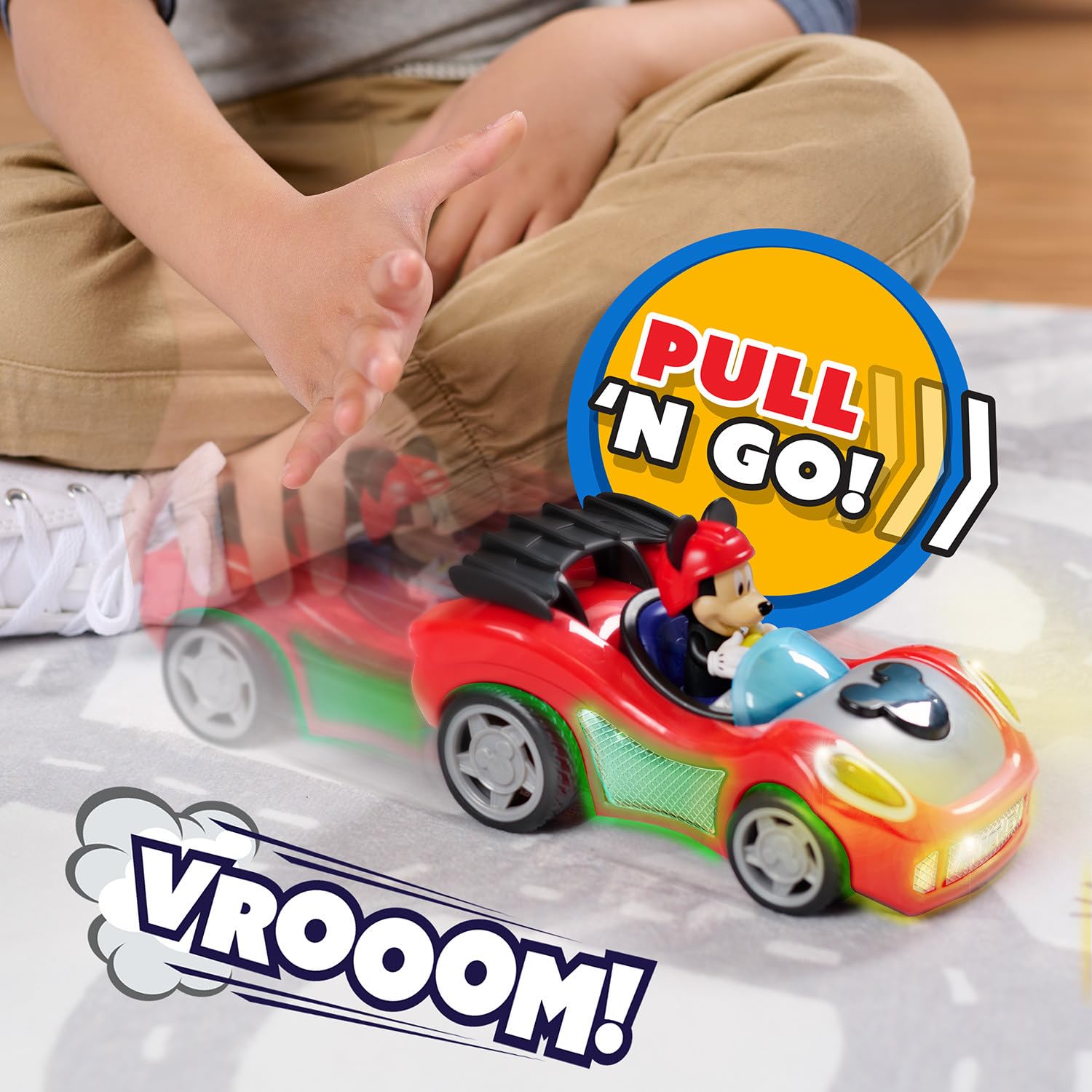 Just Play Mickey Mouse Rev 'n Glow Racer - Lights & Sounds Toy Car | 17 cm Long | Ages 3+ 4
