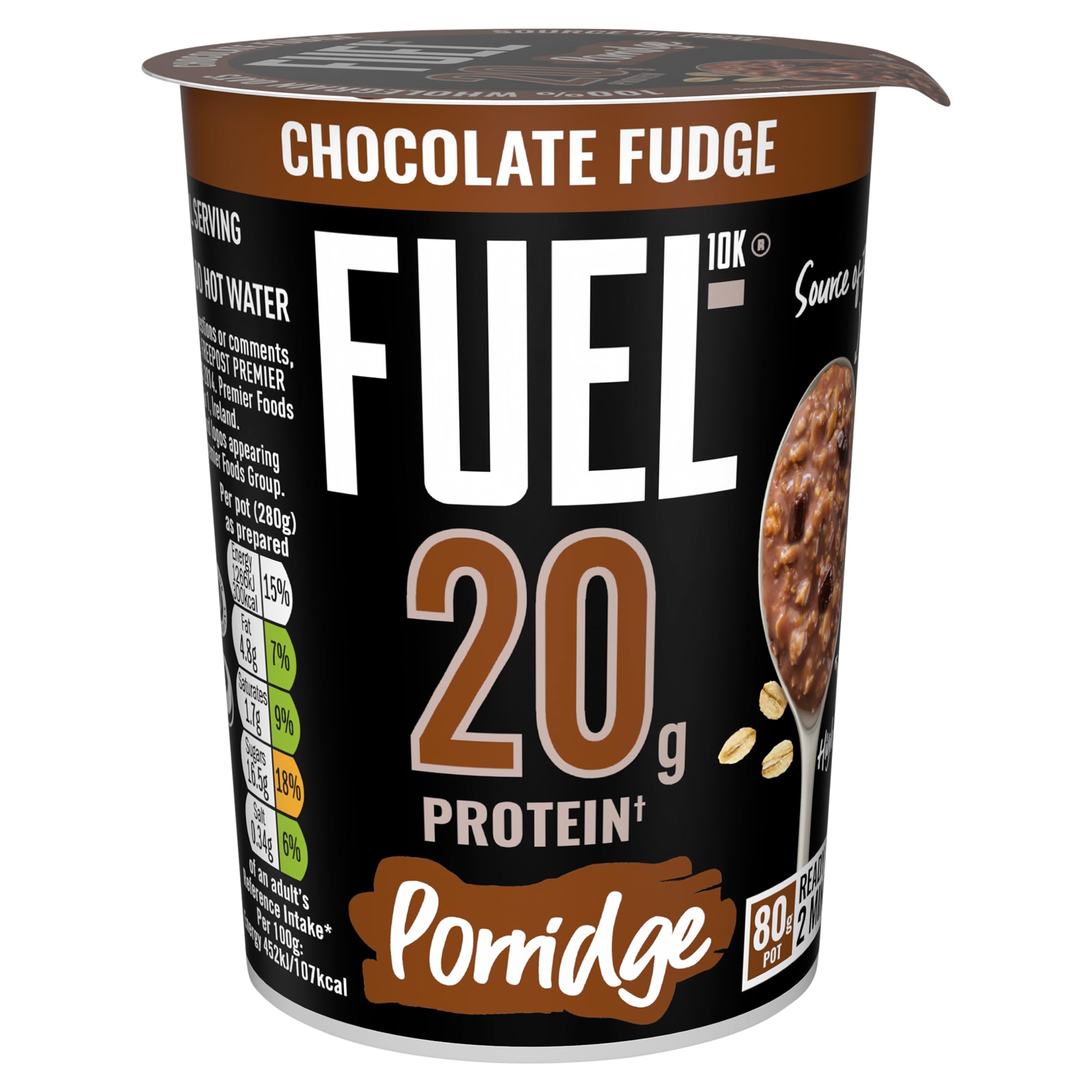 FUEL10K High Protein Chocolate Fudge Porridge Pot - 20g Protein, Source of Fibre | 8 Pack 4