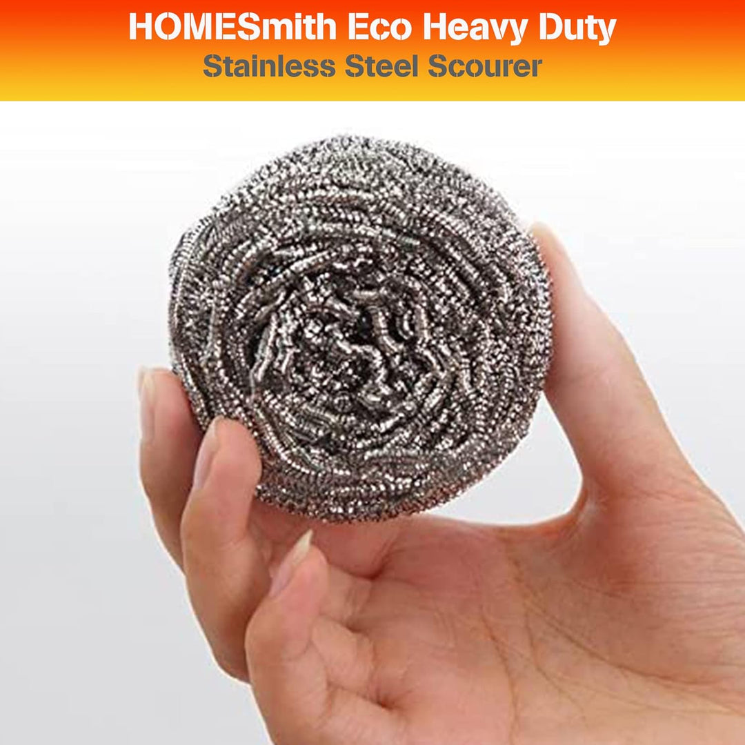 HomeSmith Stainless Steel Scourers – Pack of 6, Heavy Duty Cleaning Pads (HS-130)