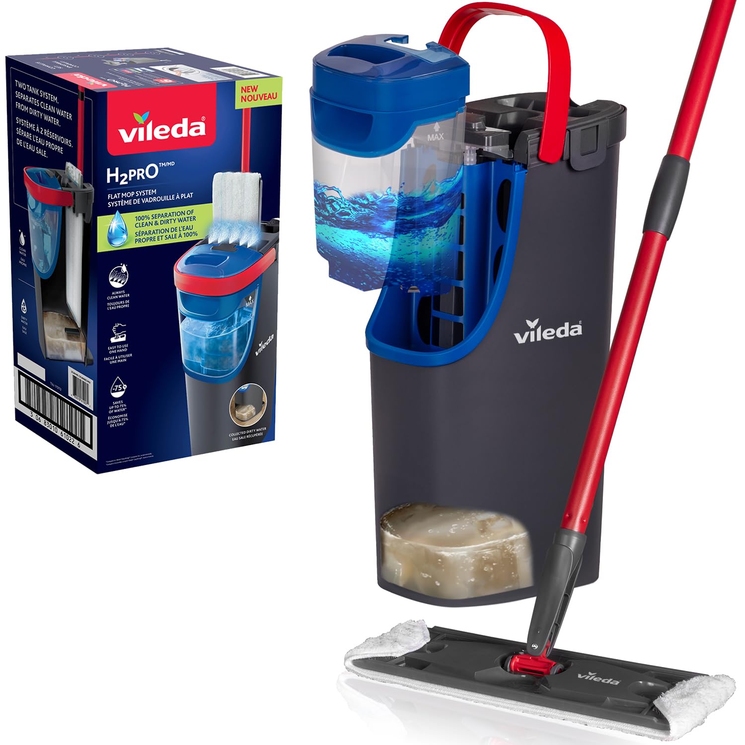 Vileda H2PrO Flachwischsystem mit Trennung von sauberem und schmutzigem Wasser
