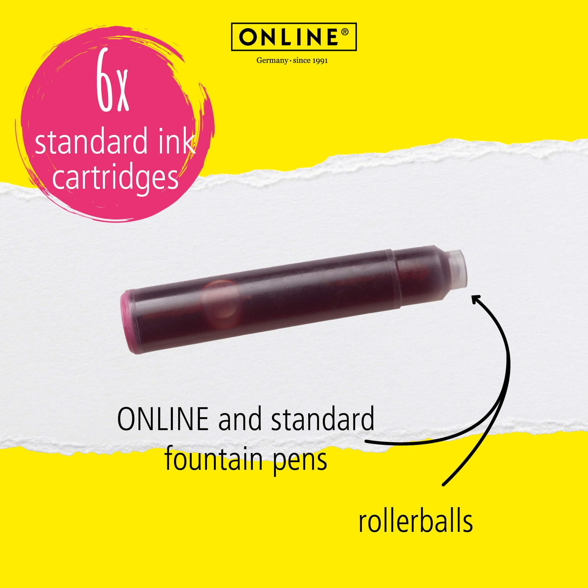 Online Standard Fountain Pen Ink Cartridges - Universal Fit, Pink Color | 6 Pack 2