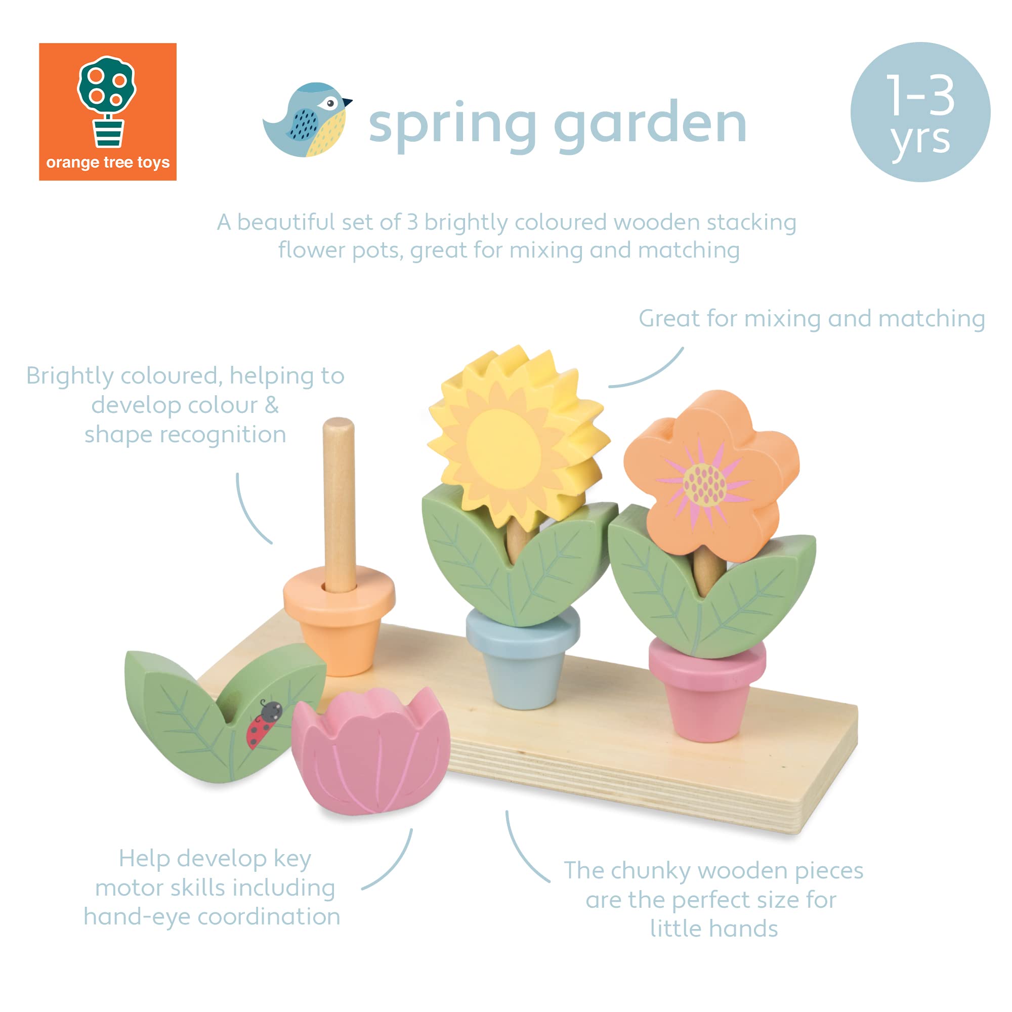 Orange Tree Spring Garden - Wooden Stacking Flower Pots | Toddler | Ages 18-60 Months 2