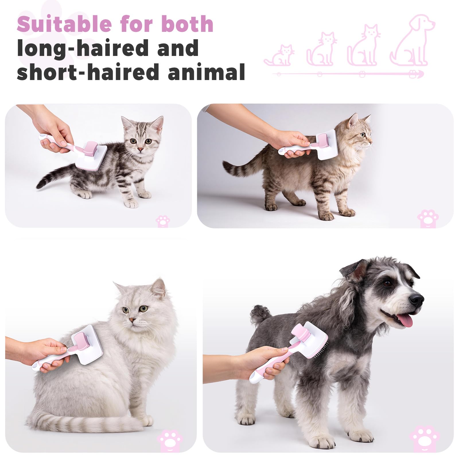 Diboniur Pet Brush - Self-Cleaning | Pink | Reduces Shedding for Long & Short Hair 7