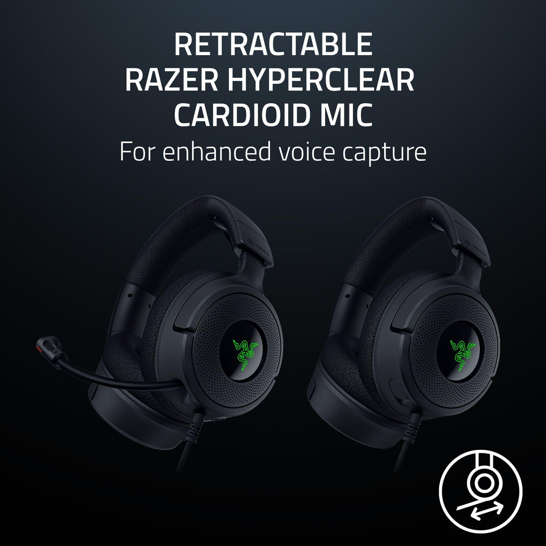 Razer Kraken V4 X - Wired PC Gaming Headset with TriForce 40mm Drivers, 7.1 Surround Sound, Retractable Mic & Chroma RGB - Black