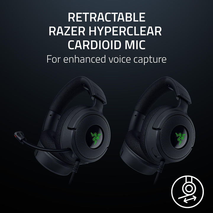 Razer Kraken V4 X - Wired PC Gaming Headset with TriForce 40mm Drivers, 7.1 Surround Sound, Retractable Mic & Chroma RGB - Black