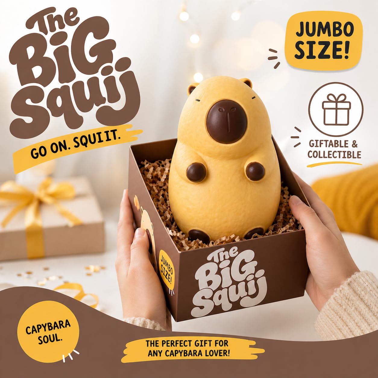Keycraft Jumbo Squishy Capybara - Slow-Rise Sensory Toy | Extra Large | Yellow 6