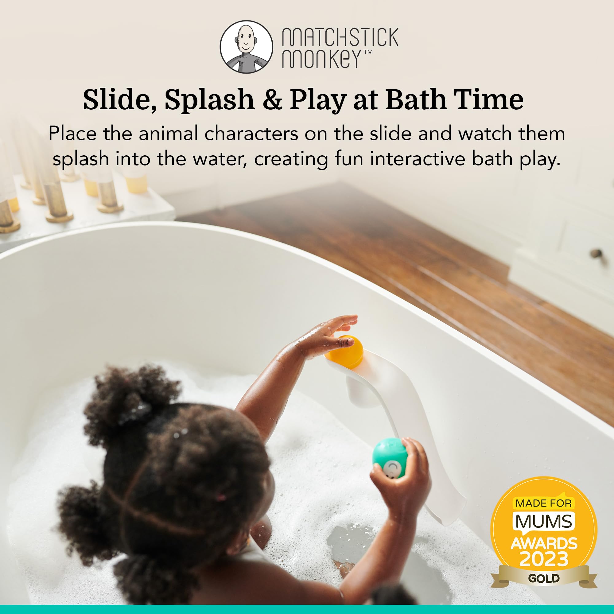 Matchstick Monkey Bathtime Slide Set - Antimicrobial Baby Bath Toy | Ages 12 Months+ | White 2