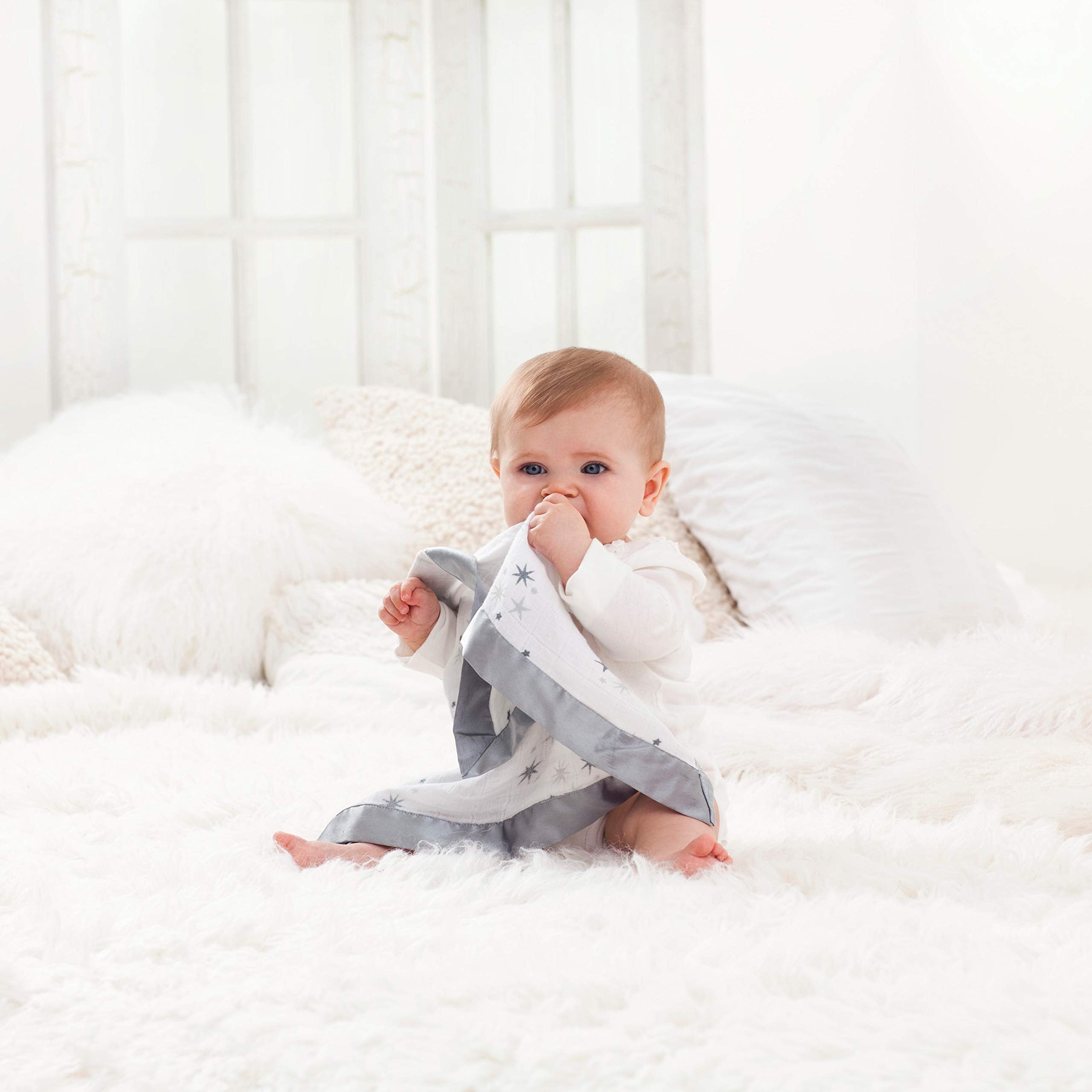 aden + anais essentials Issie Security Blanket - 2-Pack Super Soft 100% Cotton Muslin with Satin Trim 2