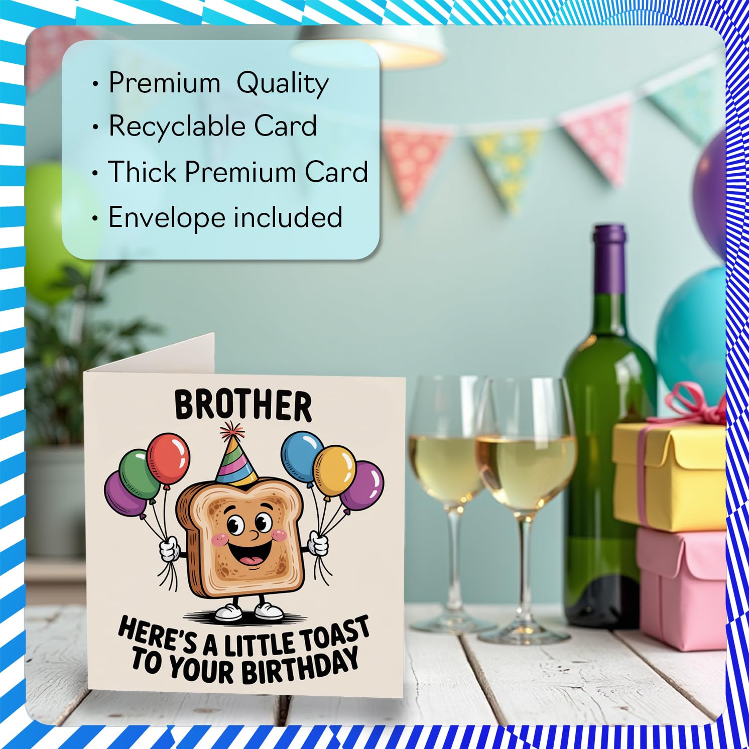 Stuff4 Brother Birthday Card - A Little Toast To You | 145mm x 145mm | Uncoated Interior 3