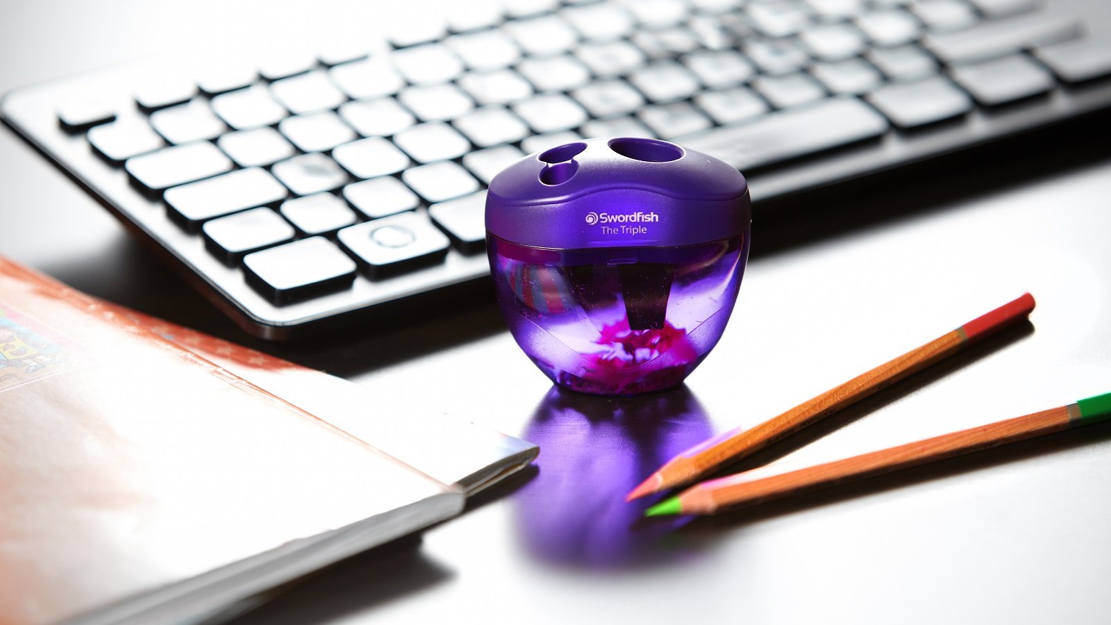 Swordfish The Triple Pencil Sharpener - 3 Holes for 8mm, 11mm, 16mm Pencils/Crayons | Mess-Free Canister 8