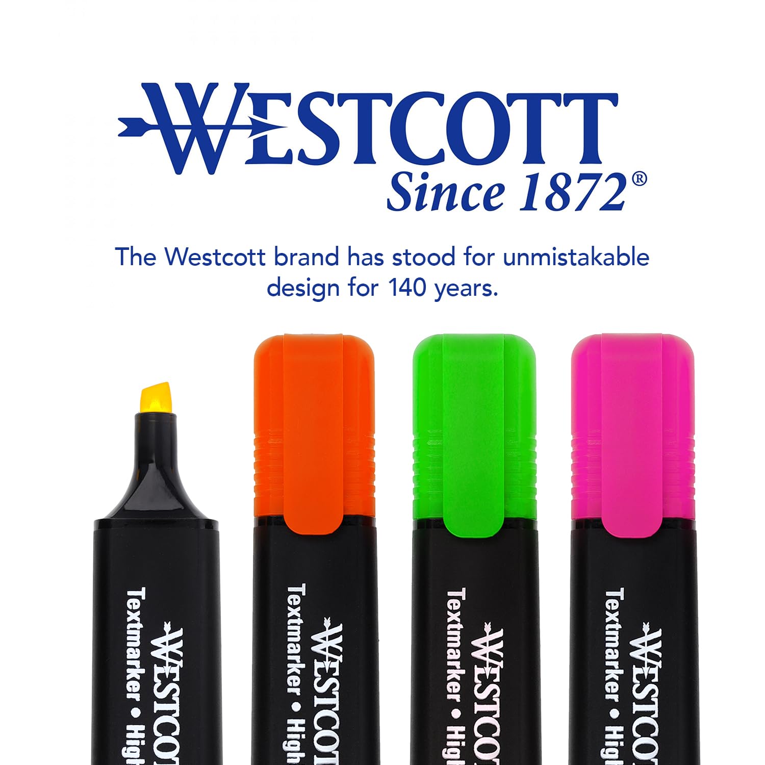 Westcott Highlighter Markers - 4 Pack (Green, Yellow, Orange, Pink) | 2-5mm Tip | Quick-Drying Ink 7
