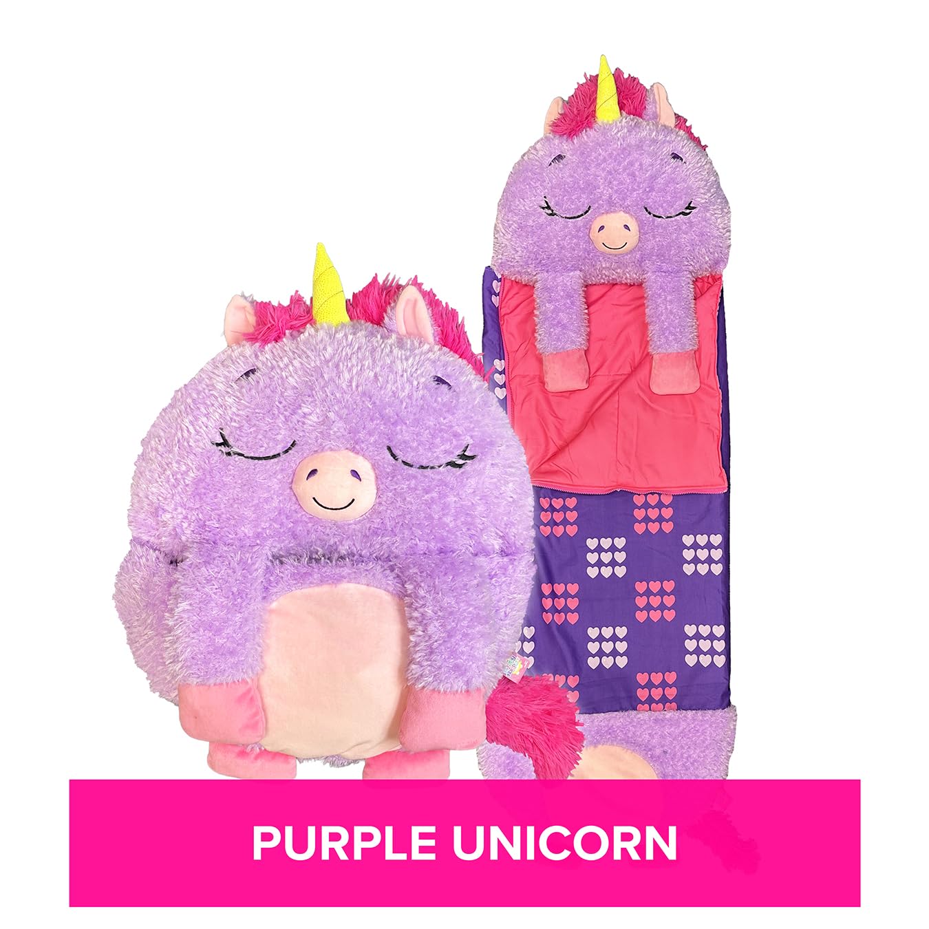Happy Nappers Kids Sleeping Bag - Purple Unicorn - 2-in-1 Plush Toy & Sleeping Bag for Nap Time or Play 9