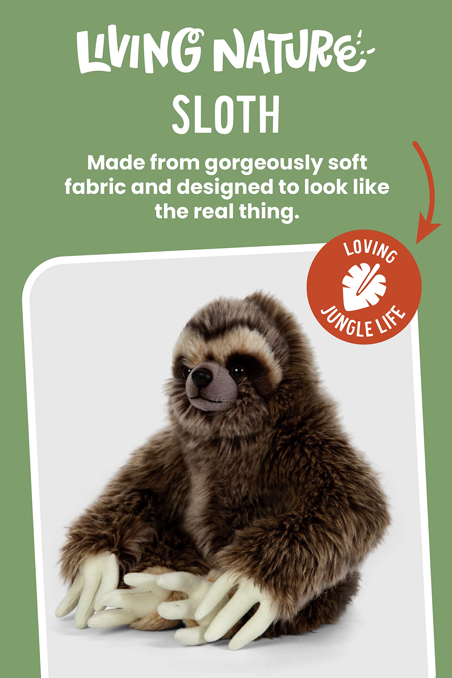 Living Nature Sloth - Realistic Soft Cuddly Plush Toy with Velcro Hands & Feet