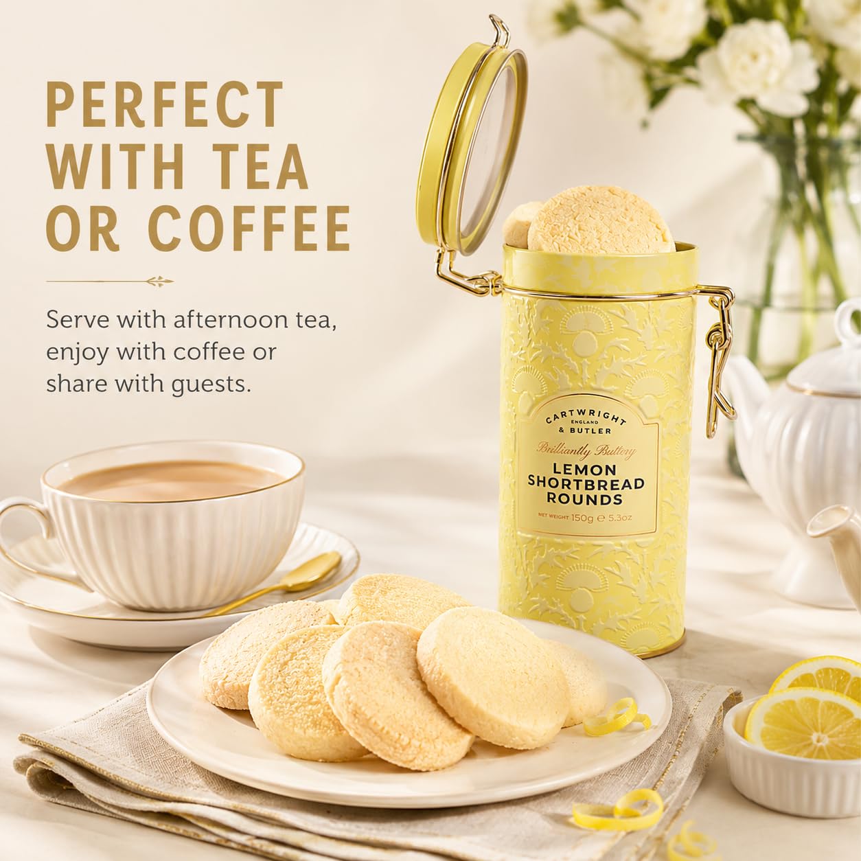 Cartwright & Butler Lemon Zest Shortbread Rounds - Buttery & Crumbly | 150g Tin 5