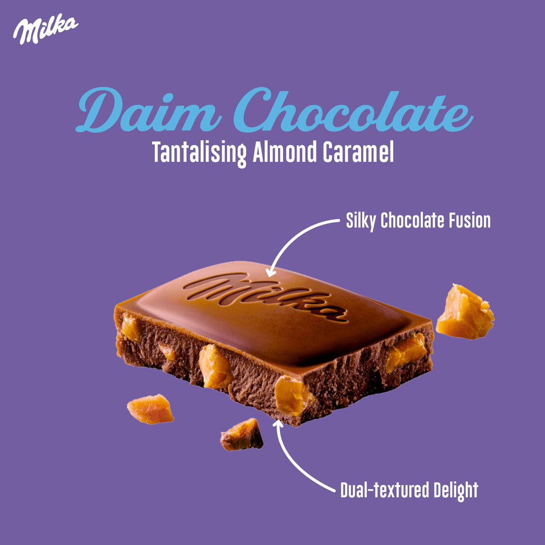 Milka with Daim Chocolate Bar, Alpine Milk Chocolate with Crunchy Daim Pieces, 100g