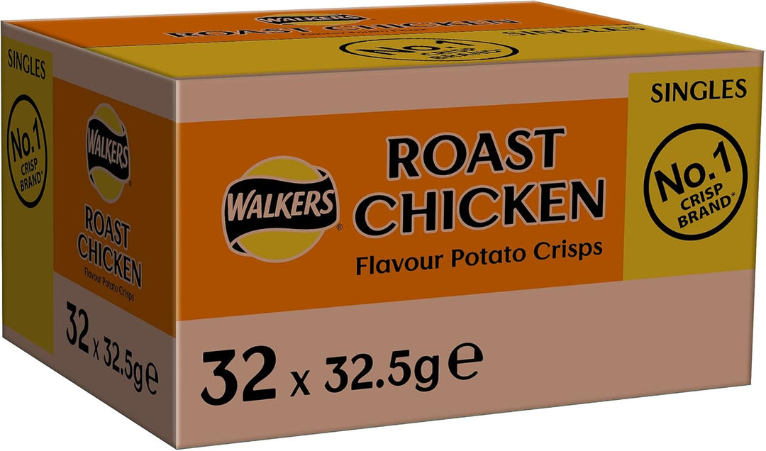 Walkers Roast Chicken Crisps 32.5g (Case of 32) - Made with 100% British Potatoes