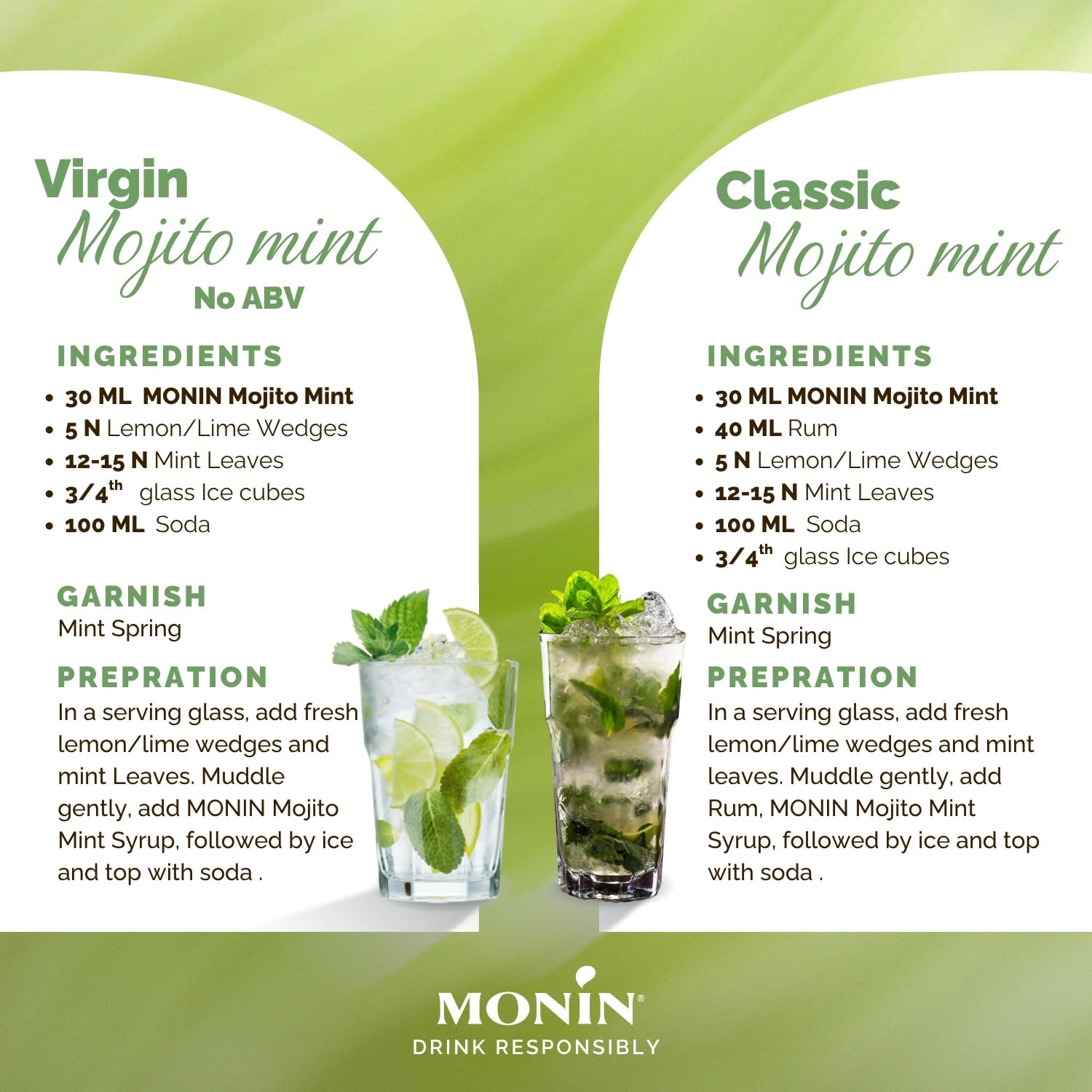 MONIN Mojito-Minzsirup 700 ml – Natürliches Aroma, vegan, halal, koscher – für Cocktails, Mocktails, Limonaden 5