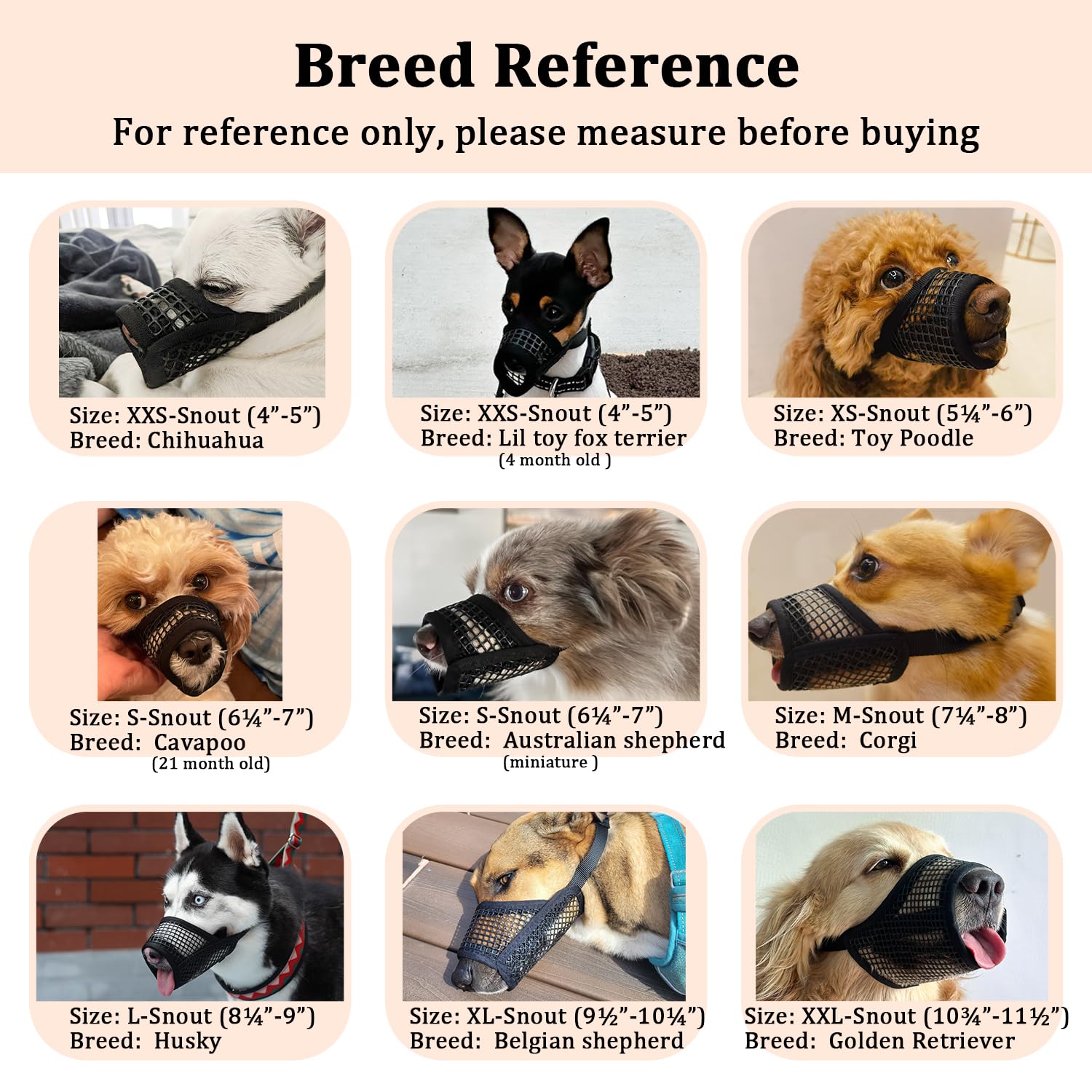 Mayerzon Ultra-Breathable Mesh Dog Muzzle - Adjustable Strap, Lightweight & Packable | Black, XS-Snout (13.5-15.5CM) 5