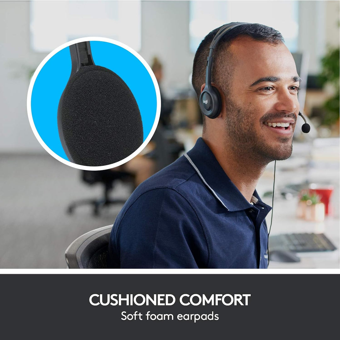 Logitech H111 Wired Stereo Headset with Noise-Cancelling Microphone and 3.5 mm Jack for PC, Mac, Laptop, Smartphone, Tablet - Black