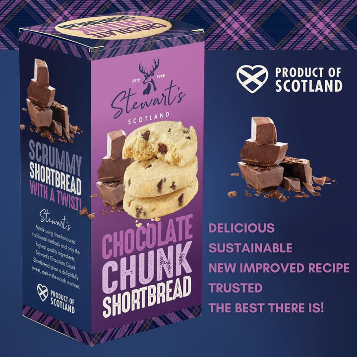 Stewart's Signature Range Chocolate Chunk Shortbread (160g) - Traditional Scottish Biscuit