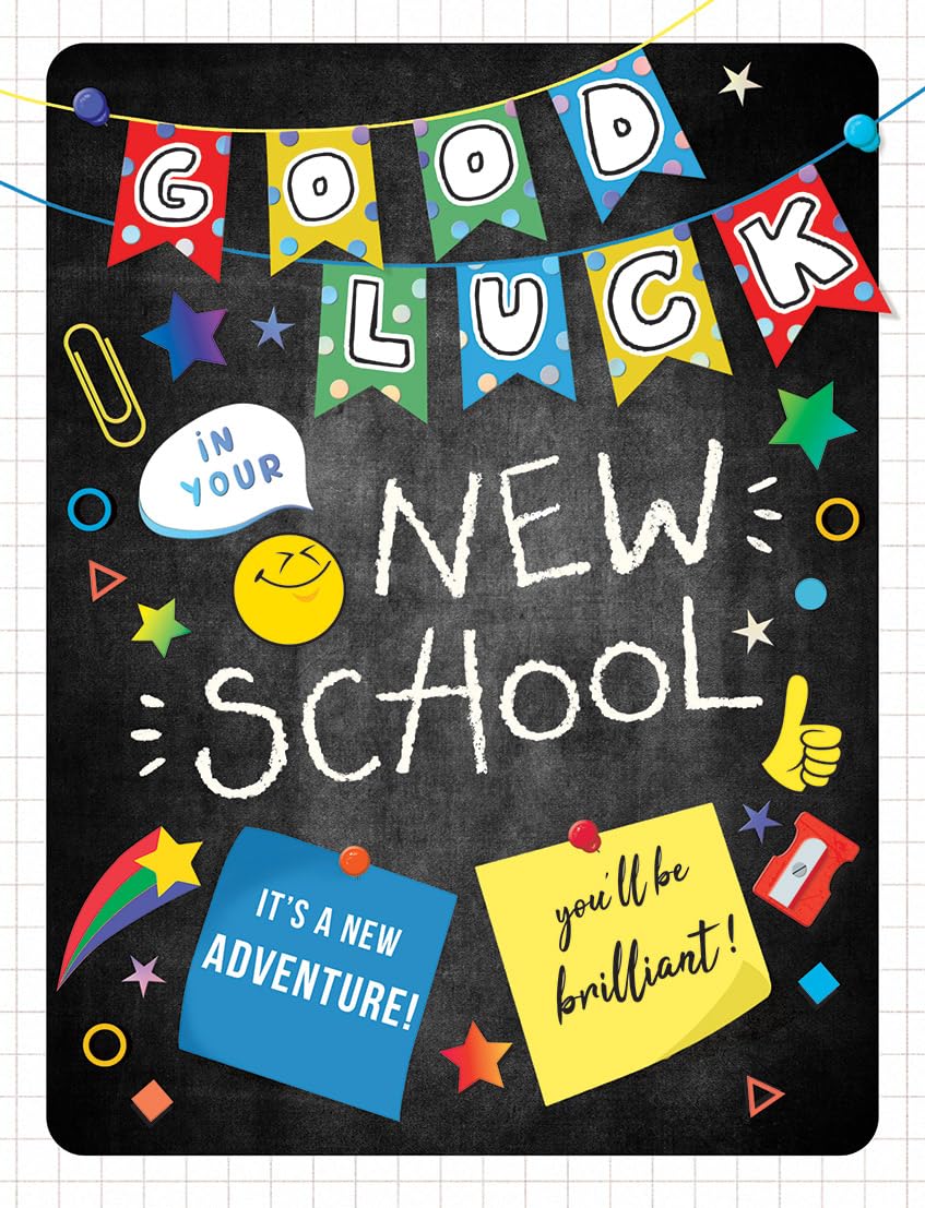Piccadilly Greetings Good Luck at New School Card | 8 x 6 inches | Blackboard Design