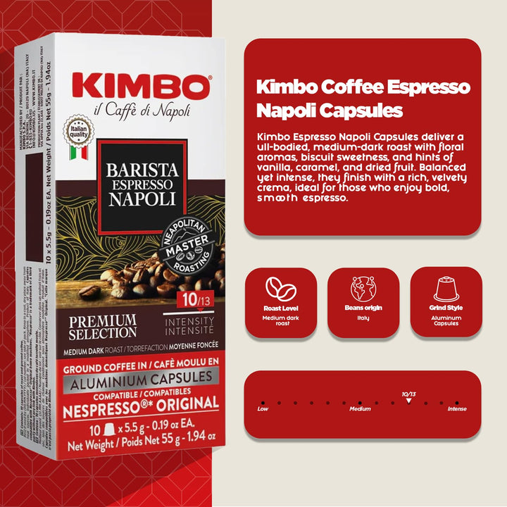 Kimbo Espresso Napoli Coffee Capsules (30-Pack) | Medium Dark Roast | 80% Arabica 20% Robusta | Nespresso Compatible