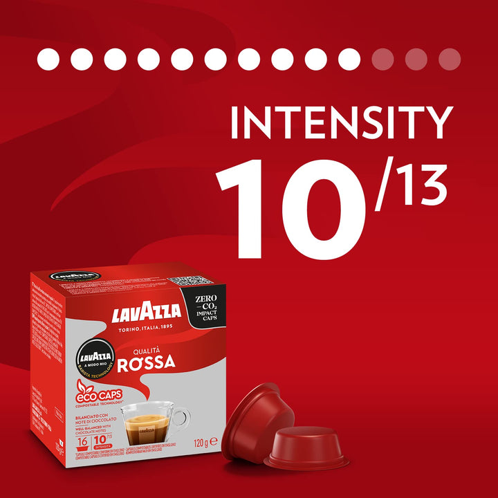 Lavazza A Modo Mio Qualità Rossa, 96 Compostable Coffee Capsules, Chocolate & Dried Fruit Notes, Arabica & Robusta Blend, Intensity 10/13
