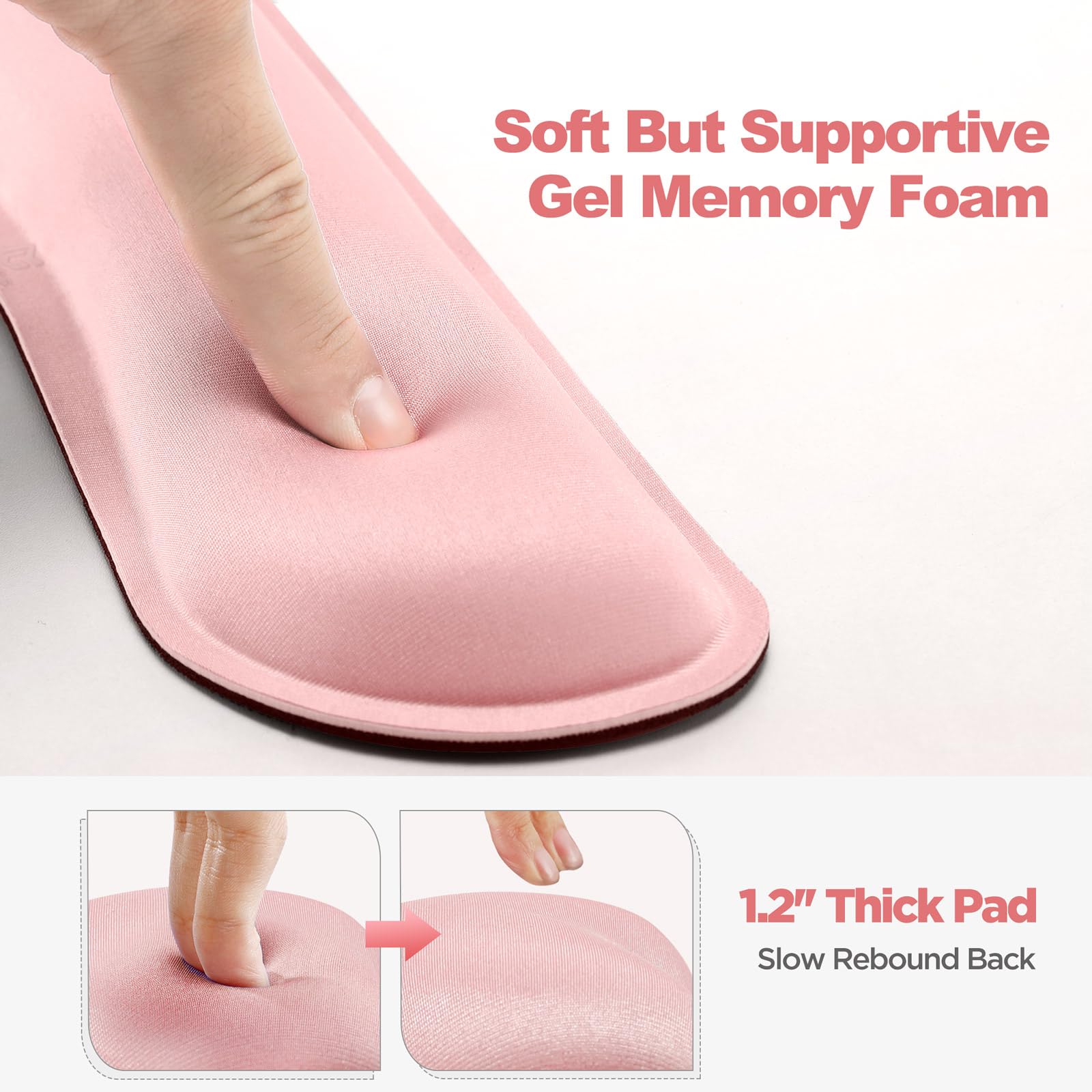 Gimars Upgrade Enlarge Silky Gel Memory Foam Wrist Rest for Keyboard & Mouse | 3CM Thick | Pink