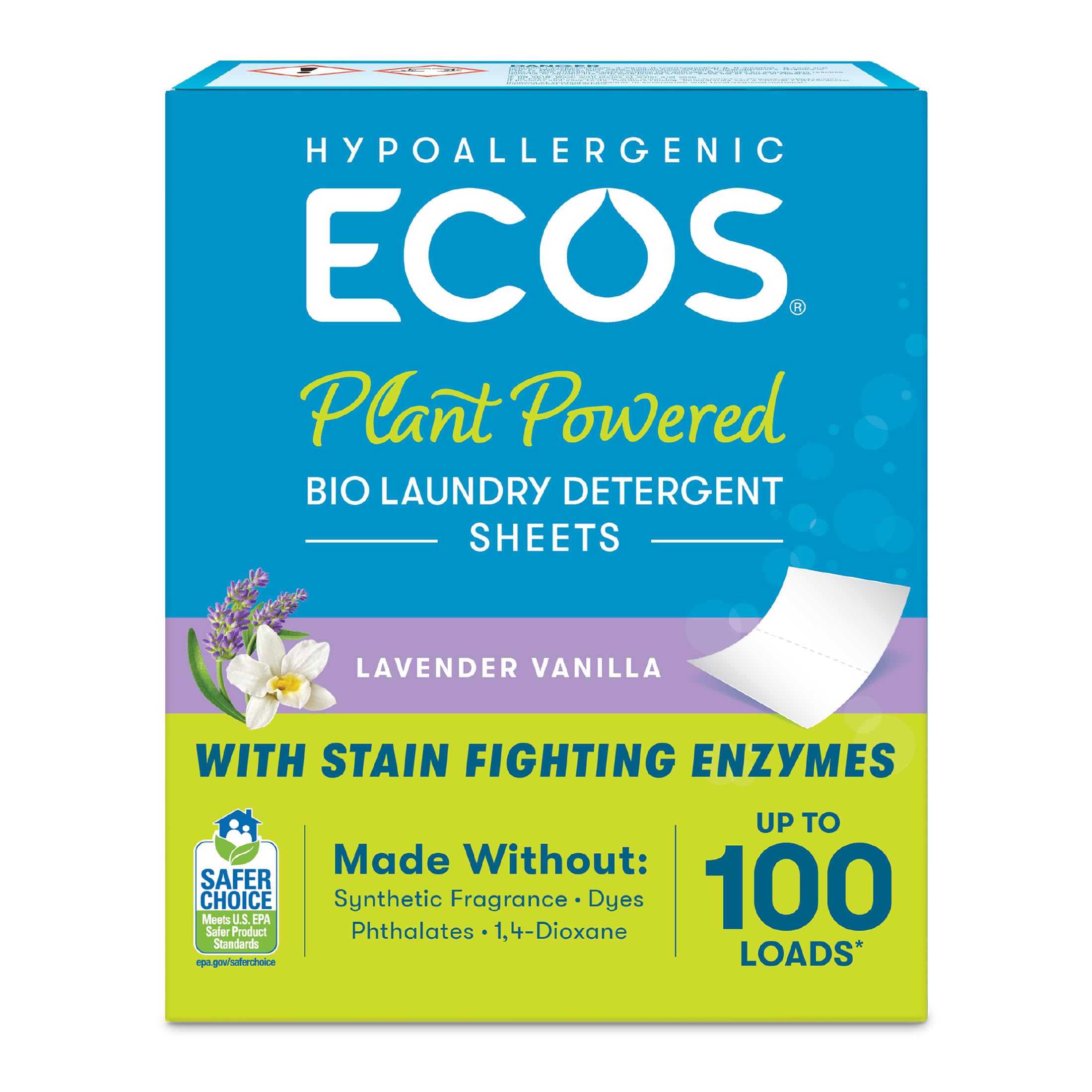 ECOS Hypoallergenic Laundry Detergent Sheets - Fragrance-Free, 50 Count