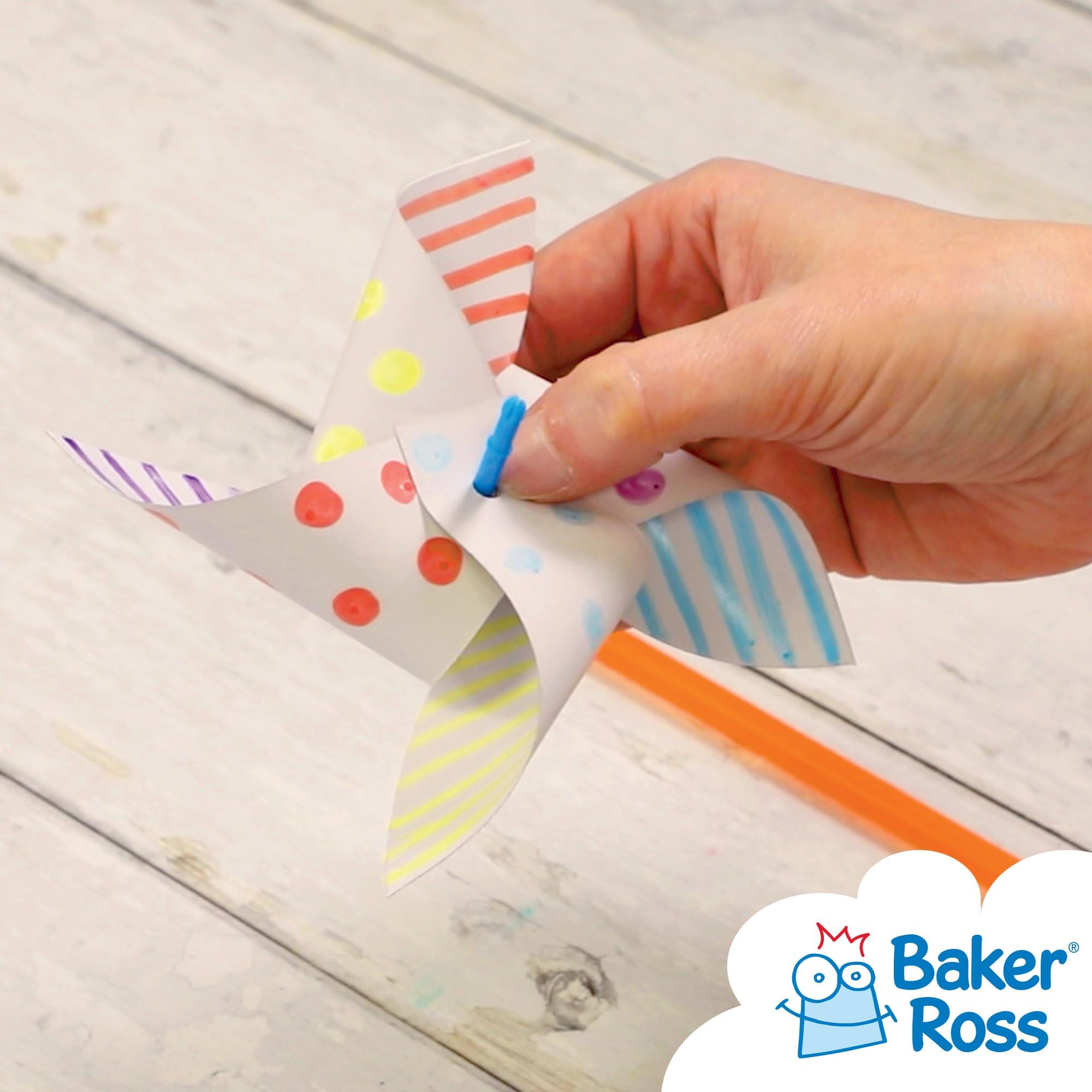 Baker Ross Windmill Craft Activity Pack - Make Your Own Pinwheel Kit for Kids to Decorate | Pack of 8 | Ages 3+ 5
