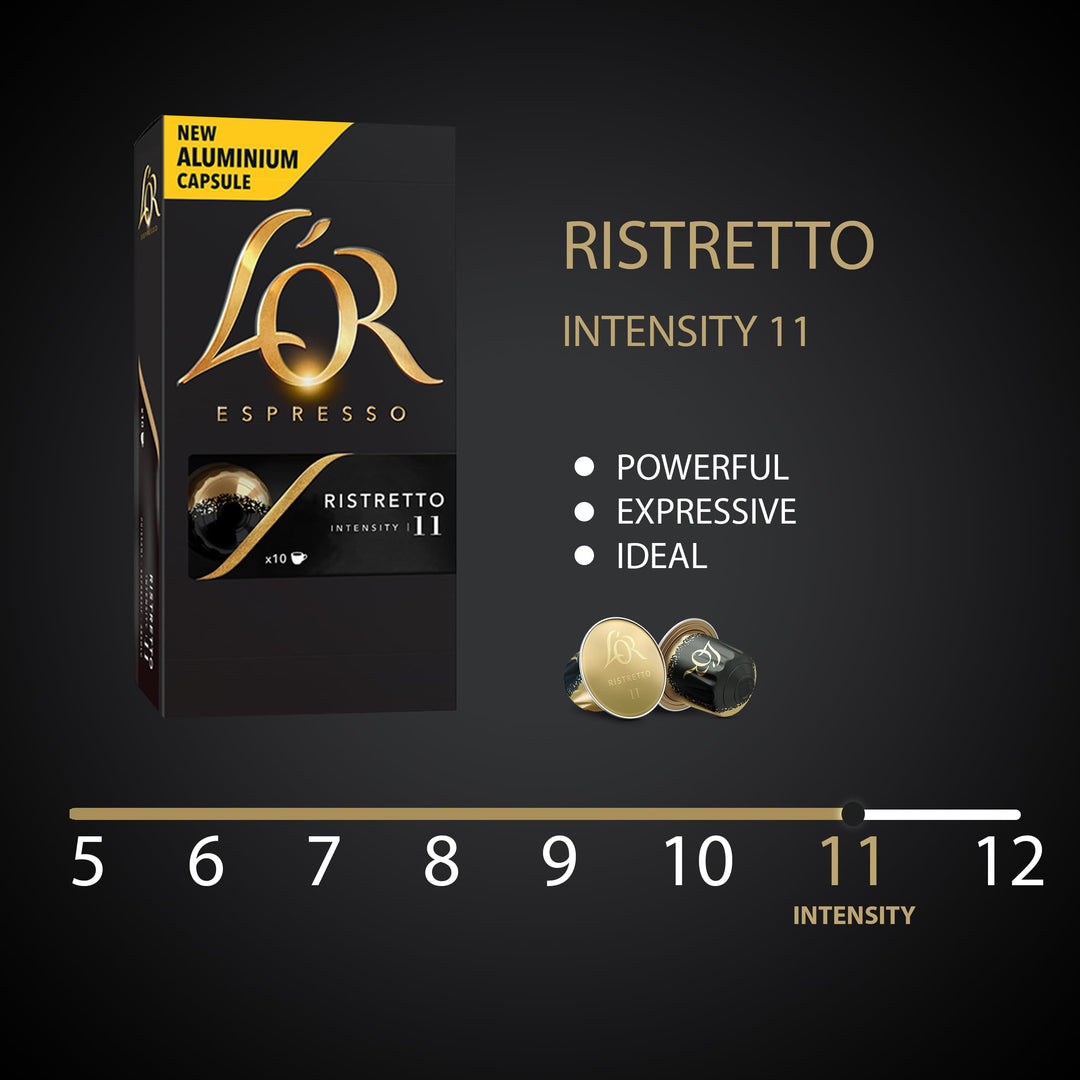 L'OR Espresso Ristretto Coffee Pods x10 Intensity 11 - Aluminum Capsules for Nespresso Machines