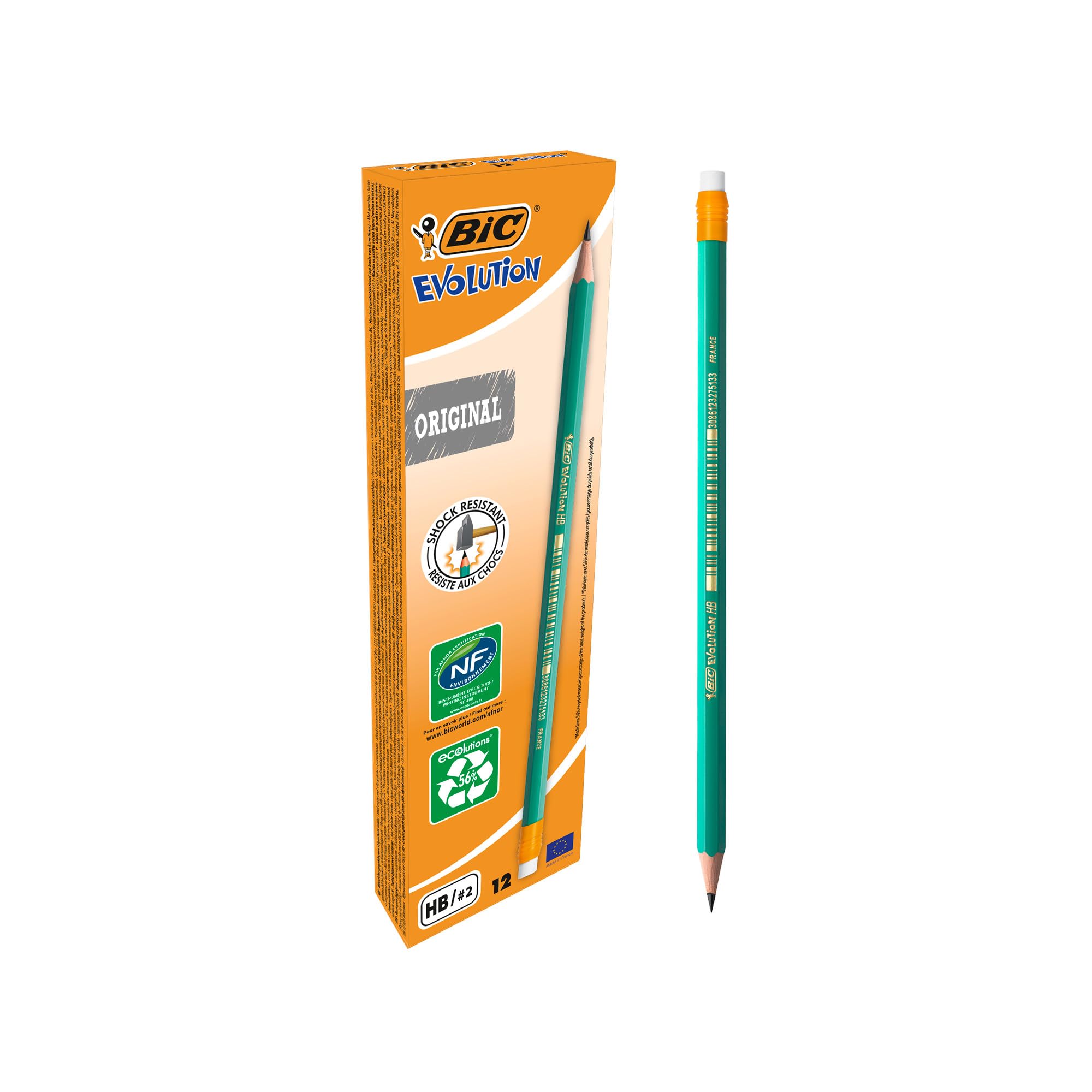 BIC Ecolutions Evolution 655 HB Wooden Lead Pencil with Eraser | Pack of 12 | Green 1