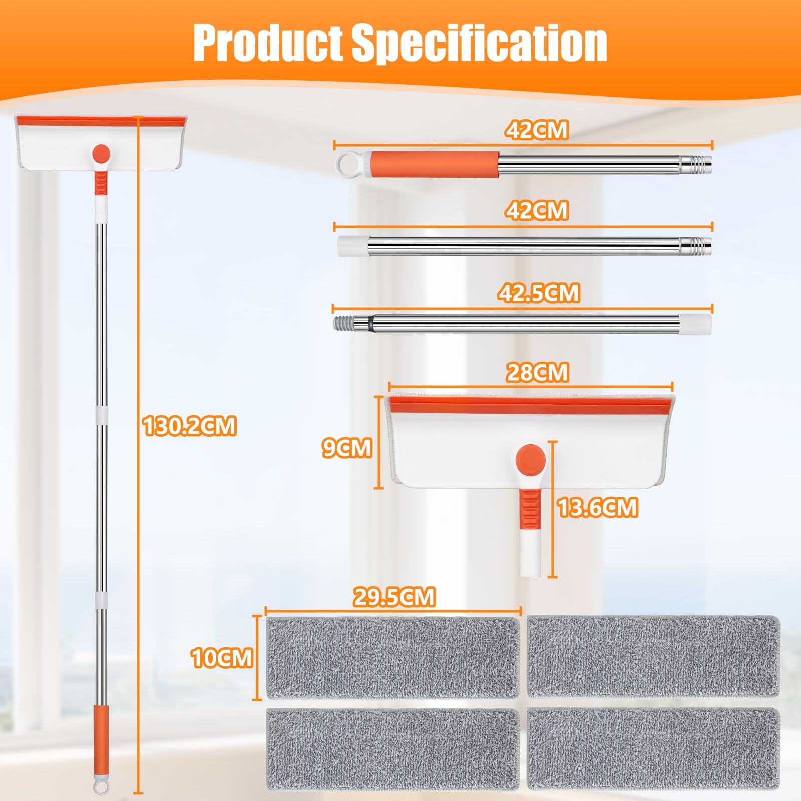 Alyvisun Window Screen Brush with 132cm Extendable Pole & 2-in-1 Scrubber/Squeegee 2