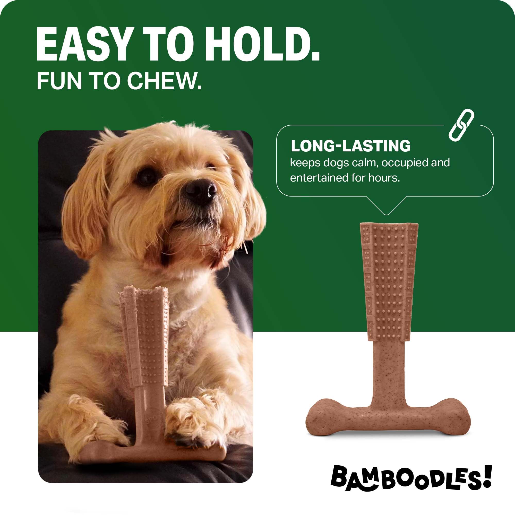 Bamboodles T Bone Dog Chew for Medium Dogs | Beef Flavor | Durable Bamboo & Nylon