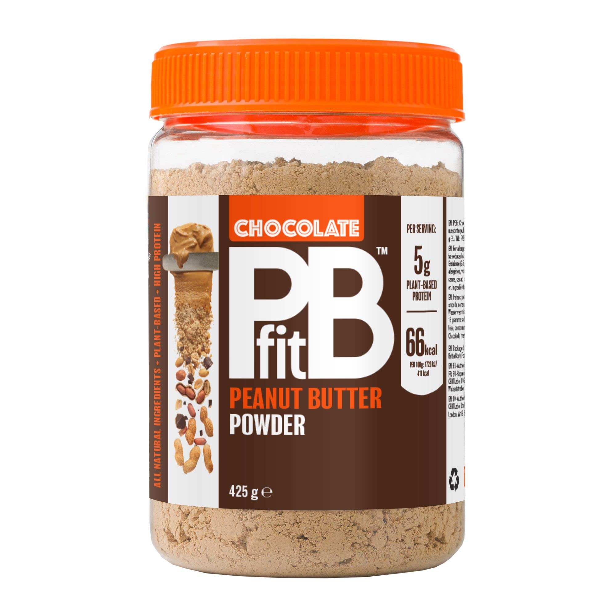 PBfit Chocolate Peanut Butter Powder - 88% Less Fat, 5g Protein | 425g 1
