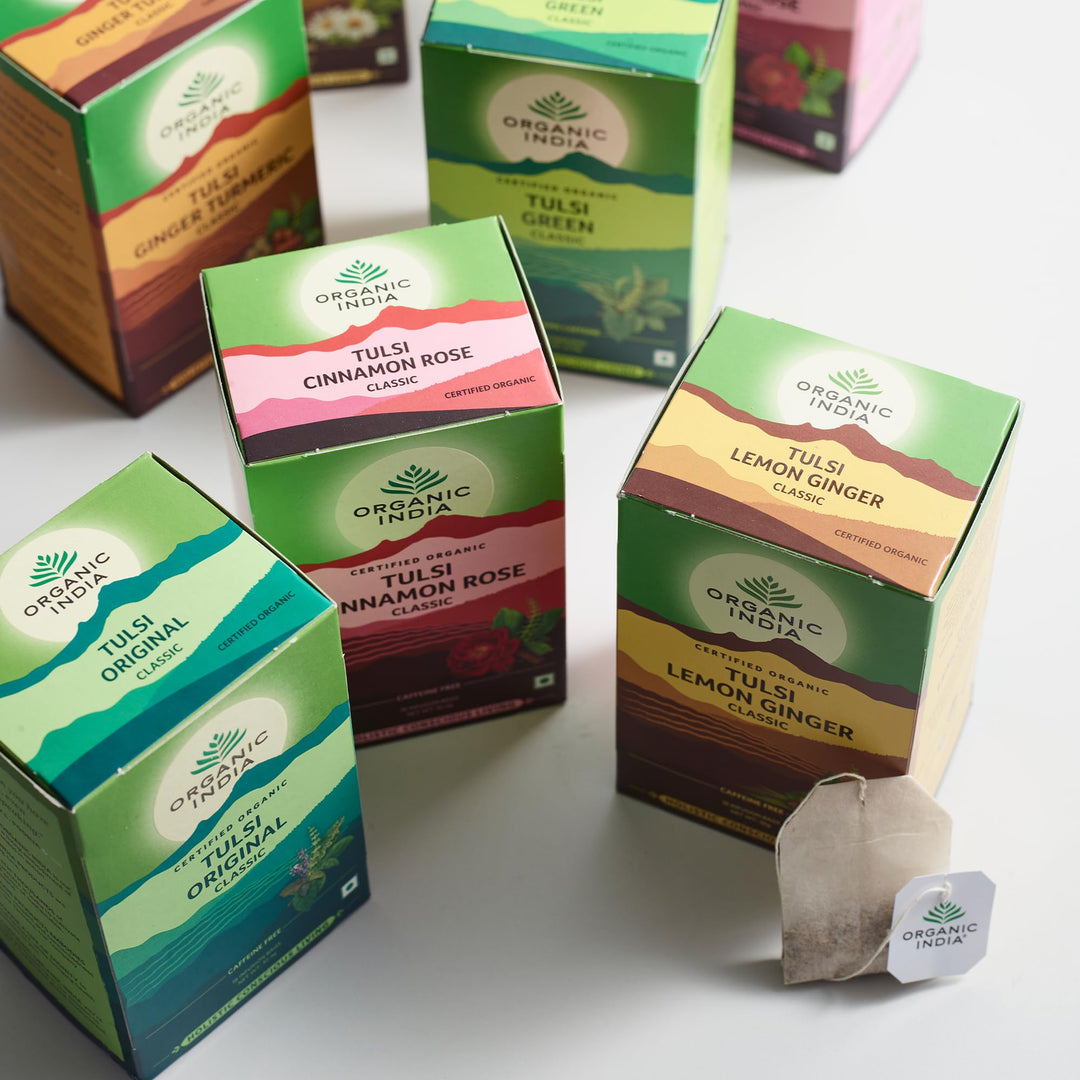 Organic India Tulsi Lemon & Ginger Tea, Caffeine-Free Herbal Tea, Certified Organic