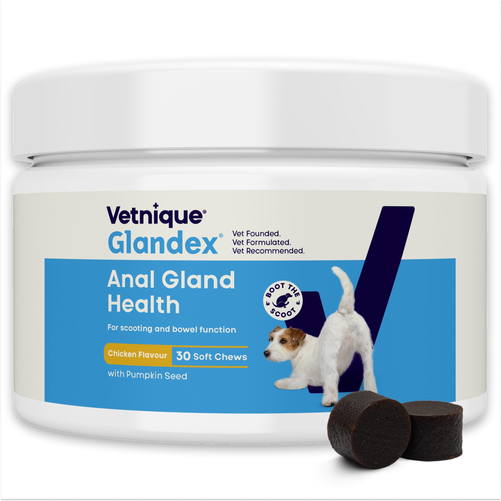 Vetnique Glandex For Dogs UK - 30 Soft Chews | Anal Gland Support | Chicken Flavour