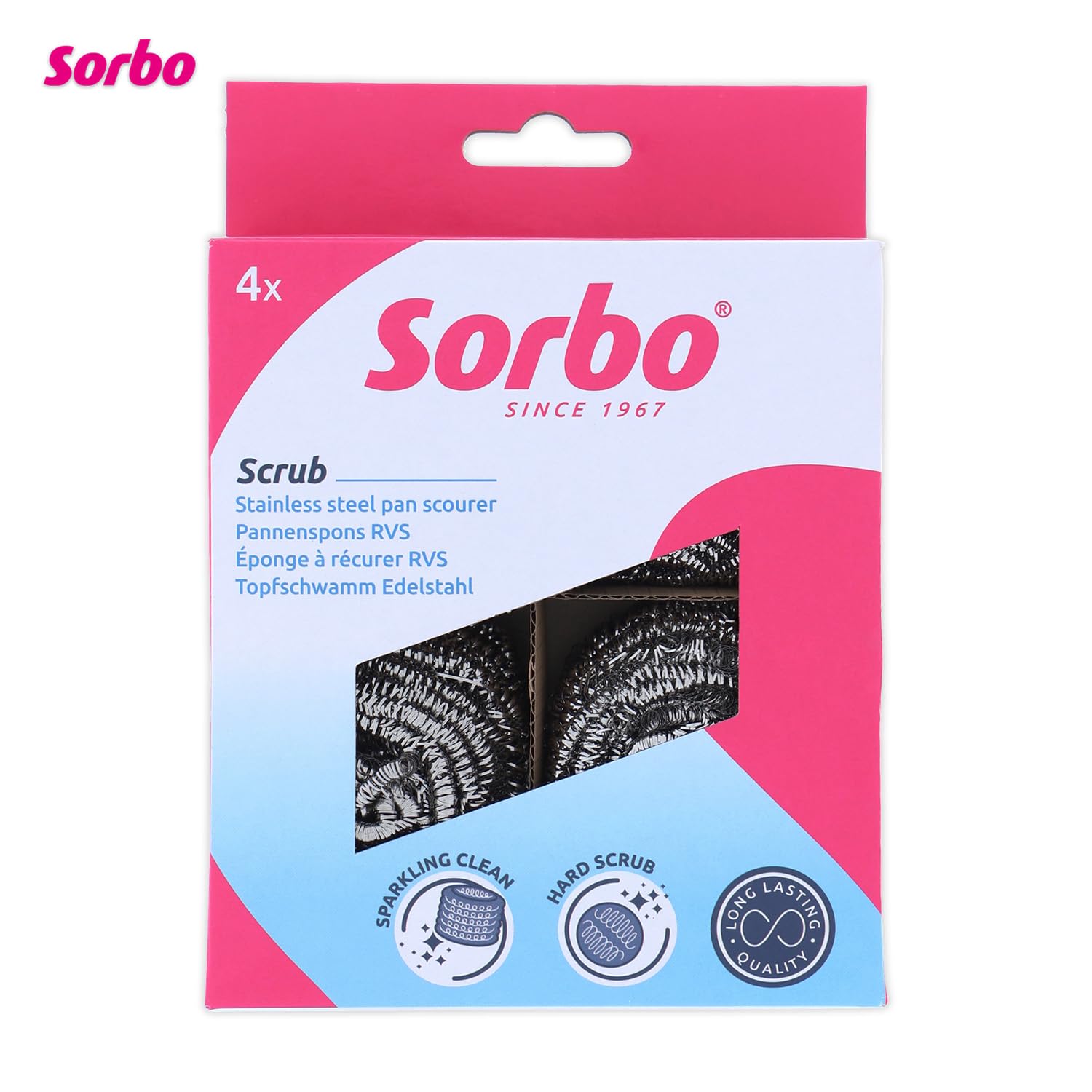 Sorbo Stainless Steel Pan Scourers - Heavy-Duty Scrubbers for Tough Grime | 4 Pack 4