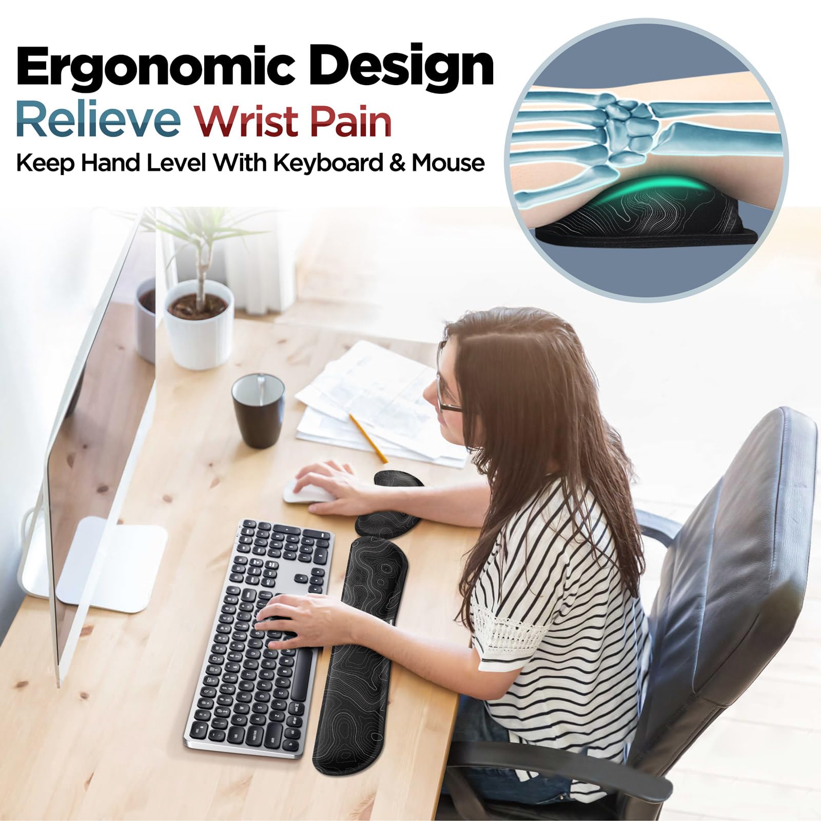 Gimars Silky Gel Memory Foam Wrist Rest for Keyboard and Mouse | 3CM Ultra Thick Ergonomic Support 2