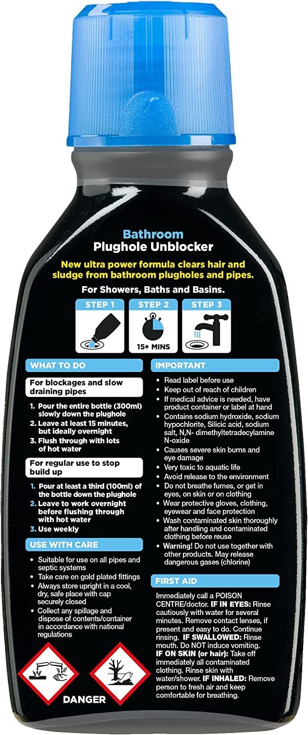Buster Bathroom Plughole Unblocker - Drain Cleaner for Showers, Baths & Basins (Pack of 6 x 300ml)