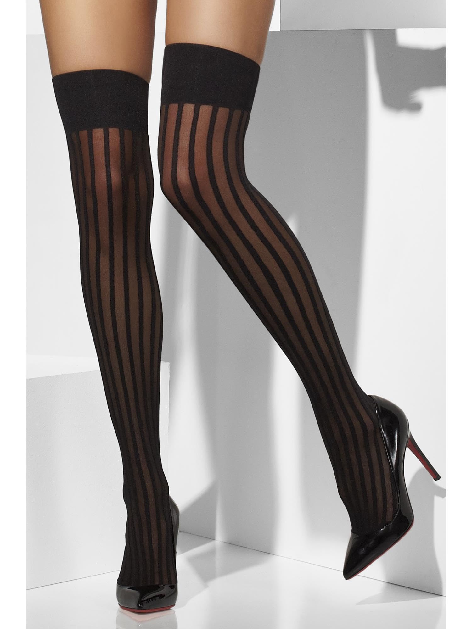 Fever Sheer Hold-Ups with Vertical Stripes - Black 4