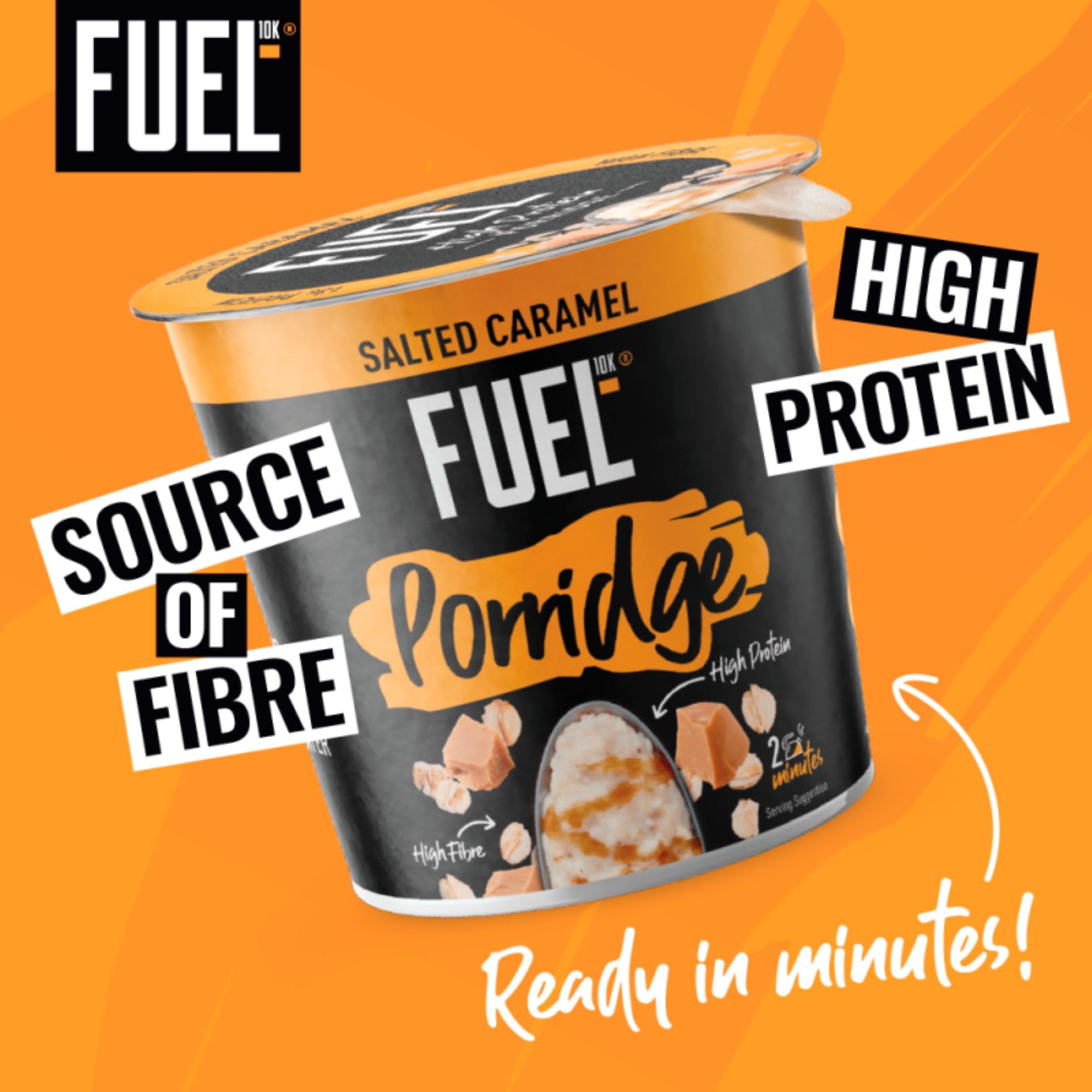 FUEL10K High Protein Salted Caramel Porridge Oat Cereal Pot, 70g (Pack of 8) 3