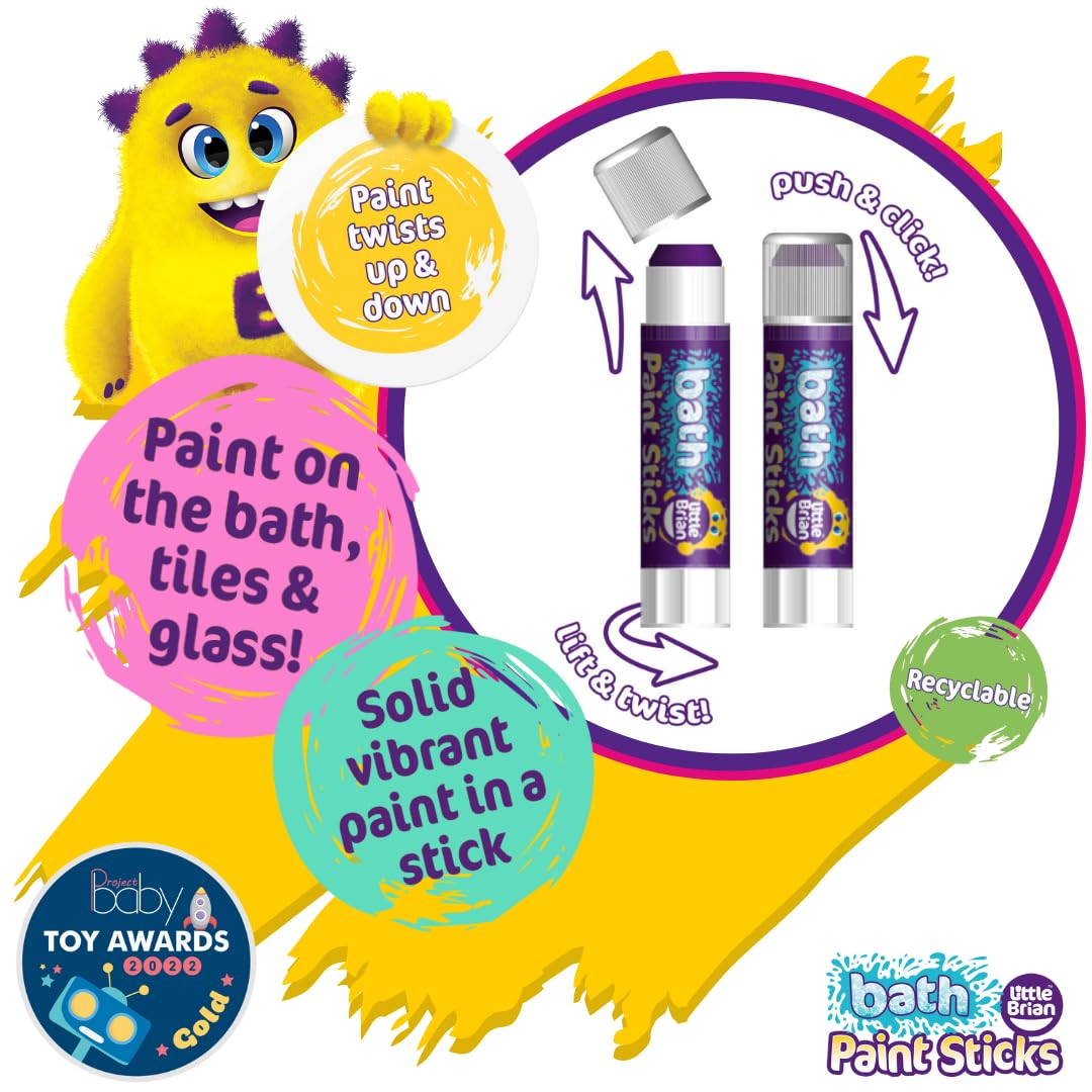 Little Brian Bath Paint Sticks - 6 Pack, Mess-Free, Quick Drying | Assorted Colours 5