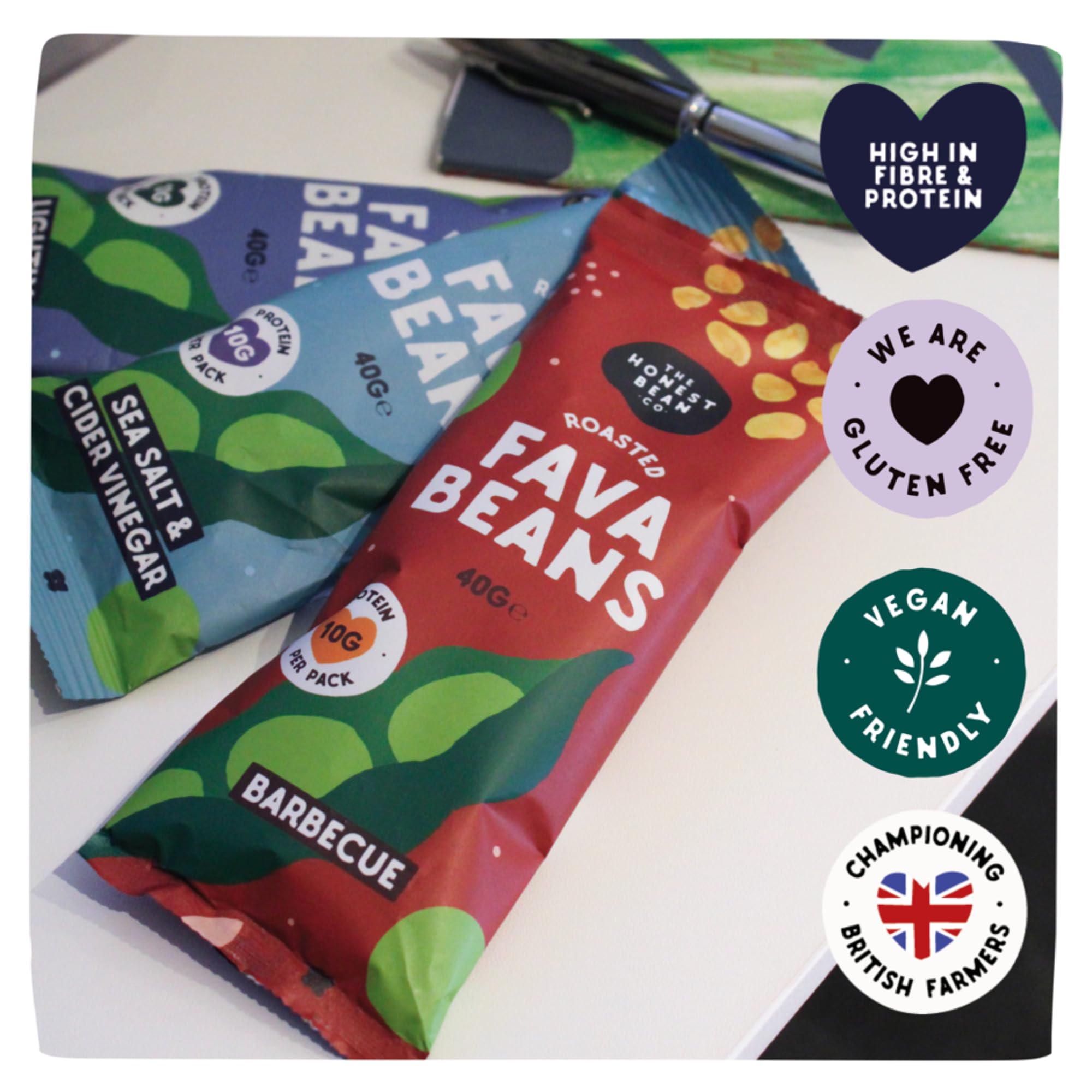 The Honest Bean Co Roasted Fava Bean BBQ - High Protein Vegan Snack | 40g Pack of 12 3